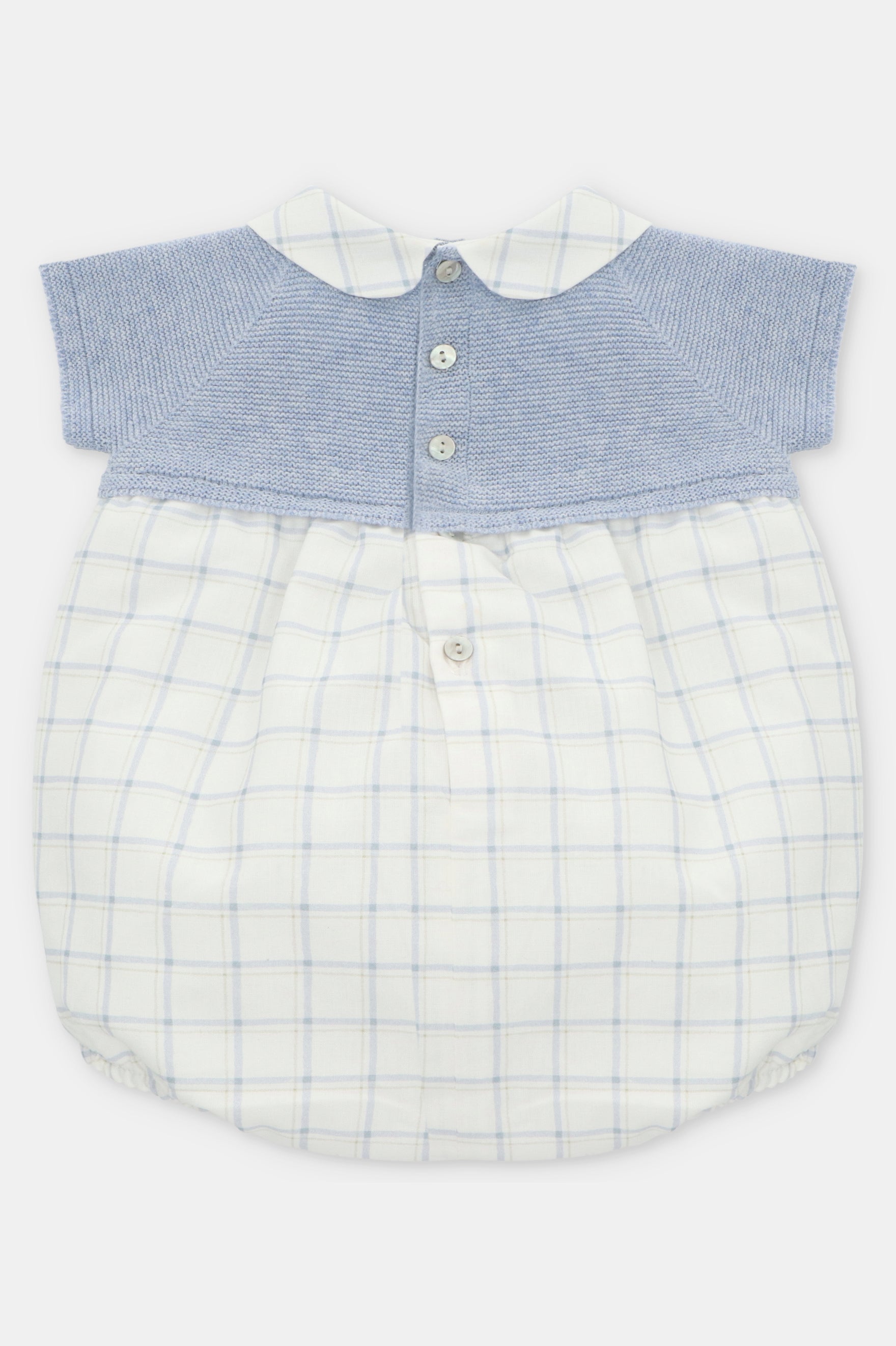 Stylish Rupert Sky Blue Half Knit Checked Romper for Women - Trendy Casual Outfit for Summer, Beach, and Outdoor Activities