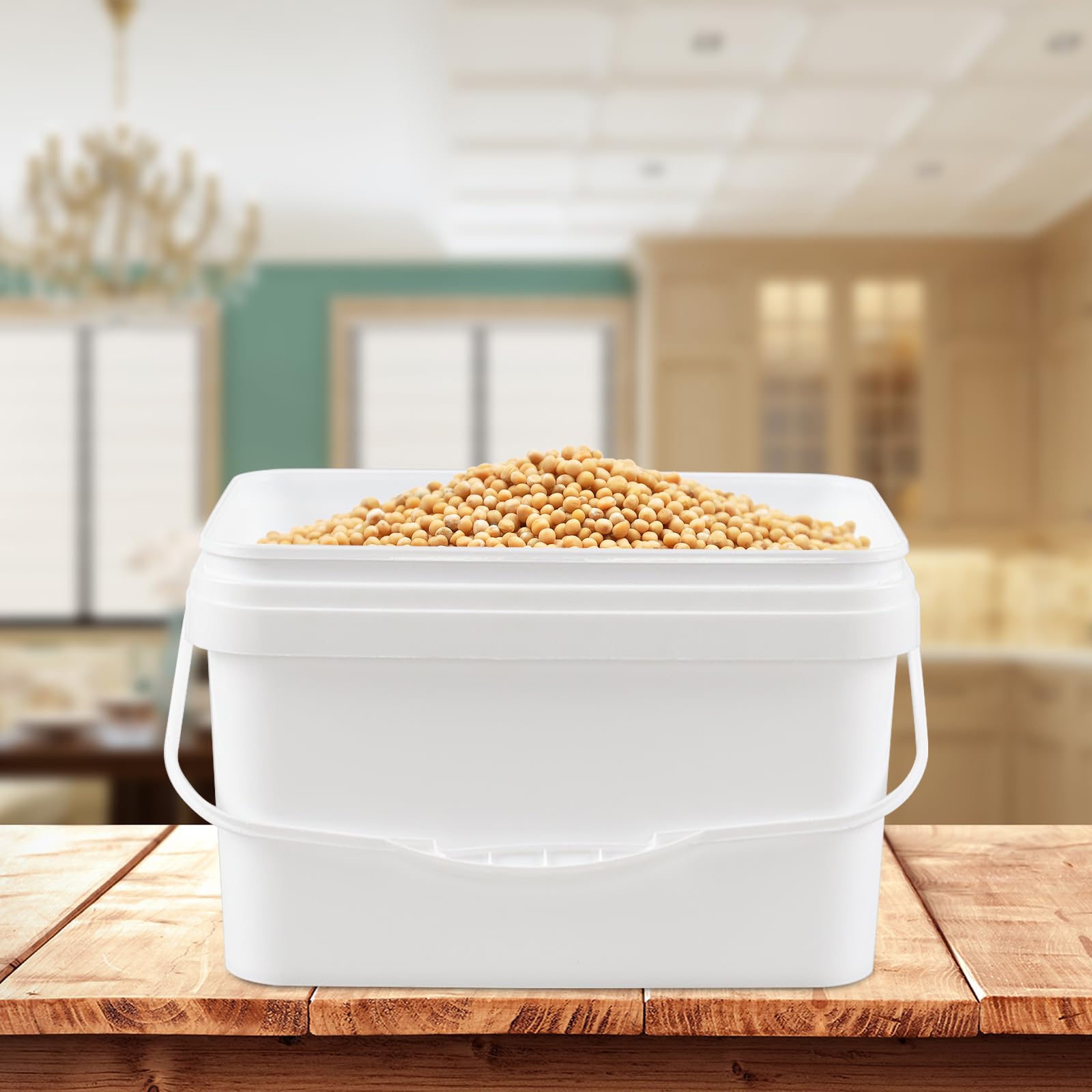 3 Gallon White Plastic Square Bucket with Lid - Food Grade Storage Containers (4-Pack) | Durable Rectangular Utility Pails with Handles for Kitchen, Restaurant, and Commercial Use