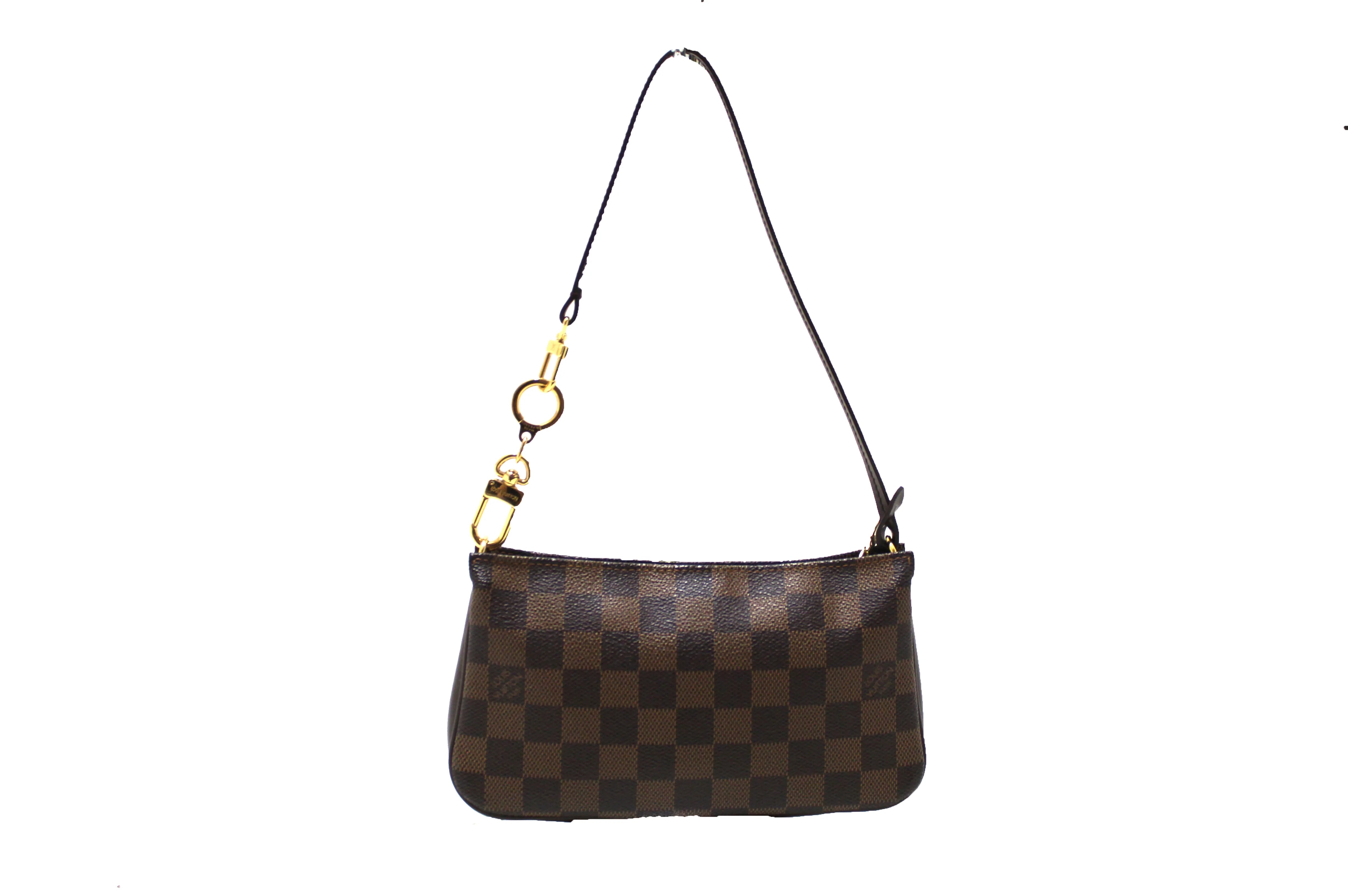 Authentic Louis Vuitton Damier Ebene Navona Pochette Crossbody Bag with Extender Key Ring - Perfect for Women's Everyday Use, Travel & Special Occasions