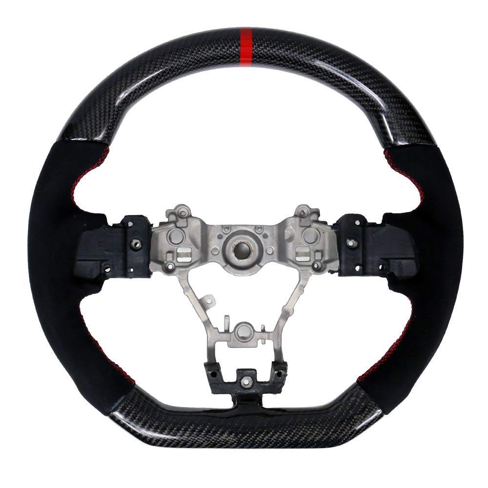 IKON MOTORSPORTS Steering Wheel for 2015-2021 Subaru WRX & WRX STI - Carbon Fiber & Synthetic Suede with Anti-Slip Cover, Red Stitching & Red Ring - Perfect for Racing, Daily Driving & Car Enthusiasts