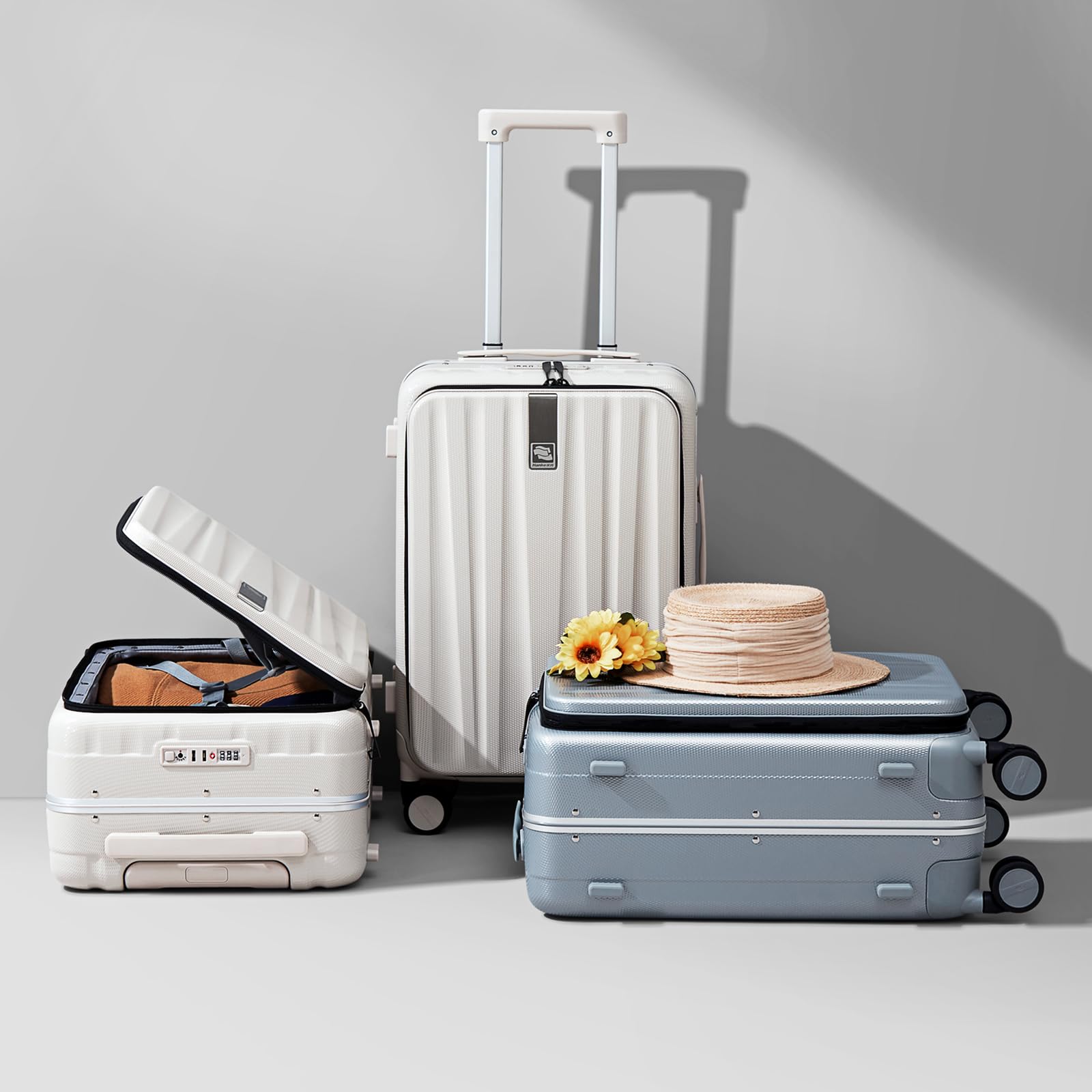 Hanke 24 Inch Spinner Luggage - Lightweight PC Hard Shell Suitcase with Aluminum Frame, Top Open Design & 360° Wheels for Men & Women (Grey) | Perfect for Air Travel, Business Trips & Vacation Packing