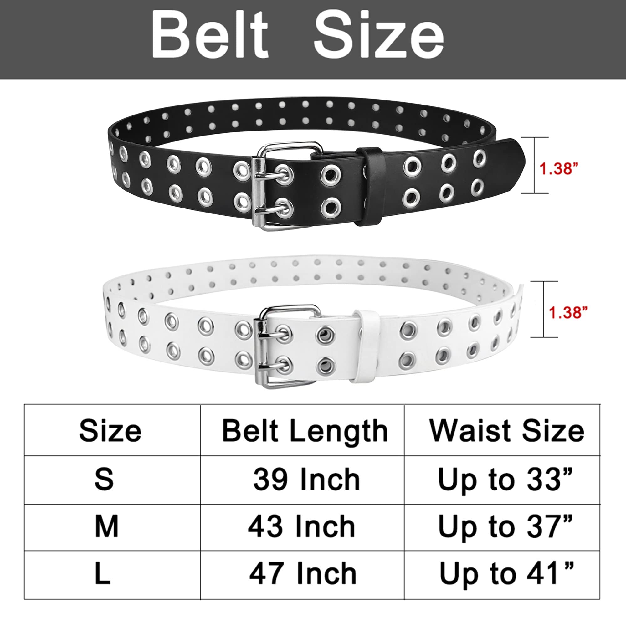 Women's Grommet Leather Belt - Adjustable Double Hole Design for Women & Men, Black Genuine Leather Belt for Casual, Office & Everyday Wear