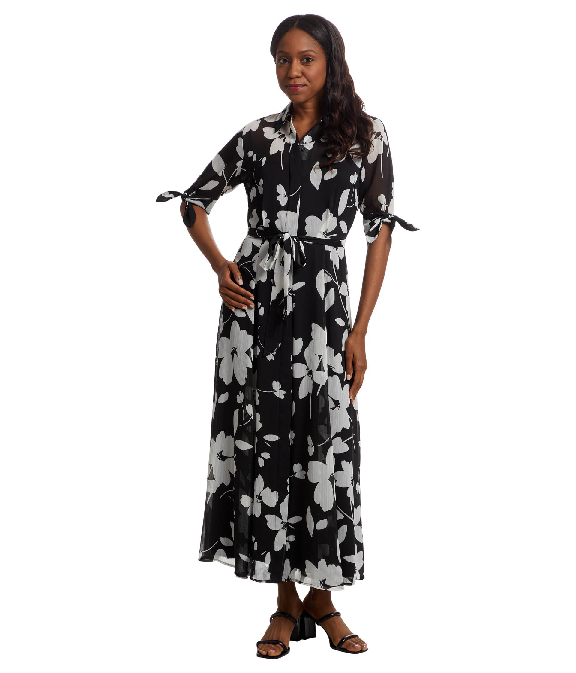 Calvin Klein Women's Floral Chiffon Shirt Dress | Elegant Summer Casual & Office Wear | Perfect for Brunch, Work, and Date Nights