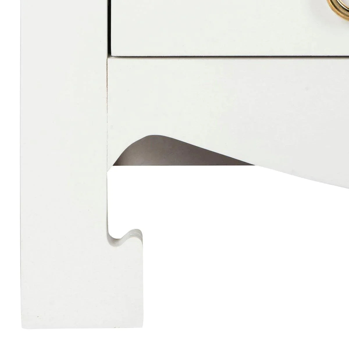 Asian Style White 3-Drawer Side Table with Gold Hardware - Modern Nightstand for Bedroom, Living Room, or Office