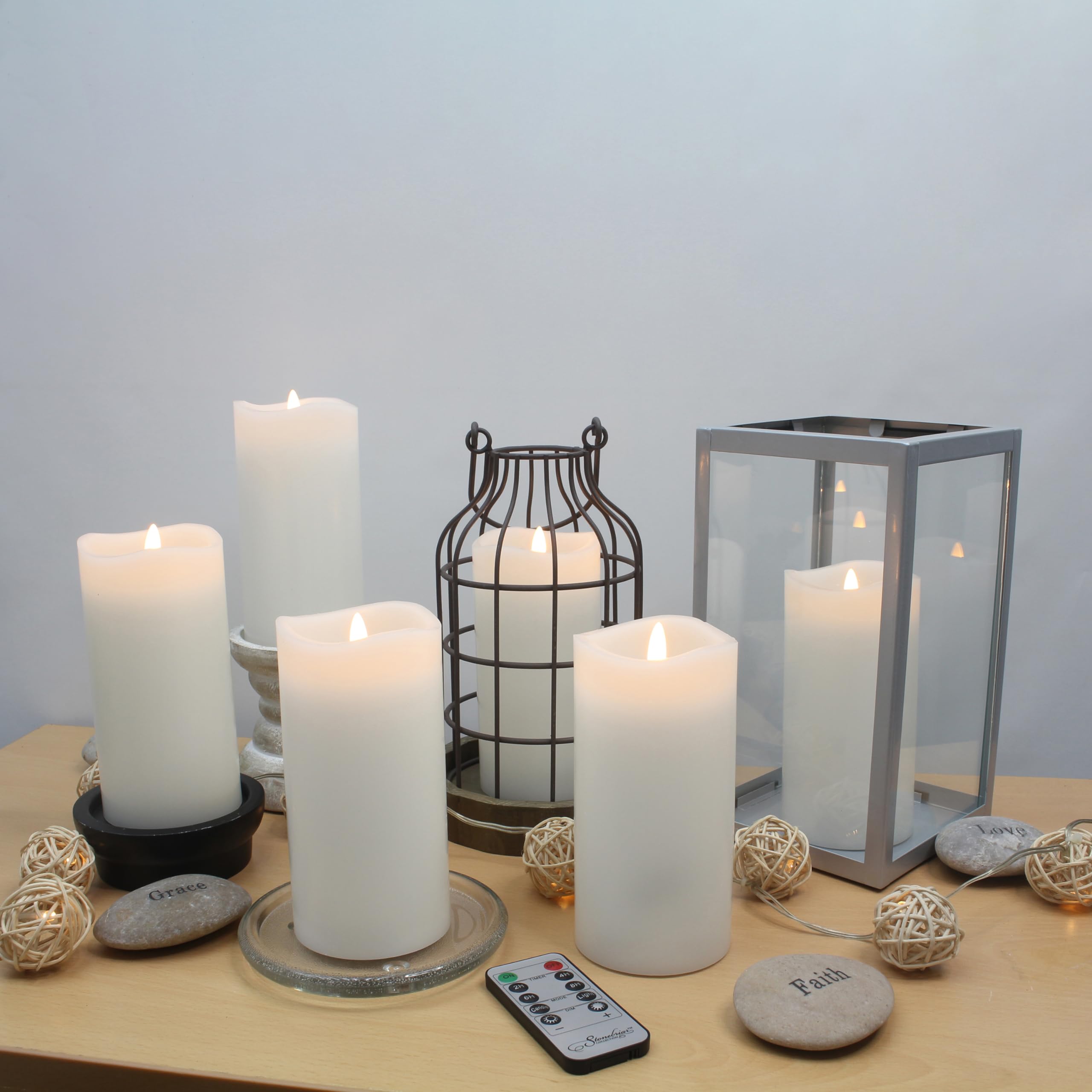 Stonebriar 6-Pack White Real Wax Flameless LED Pillar Candles - 3x6 Inches with Remote Control & Timer - Perfect for Home Decor, Weddings, and Romantic Dinners