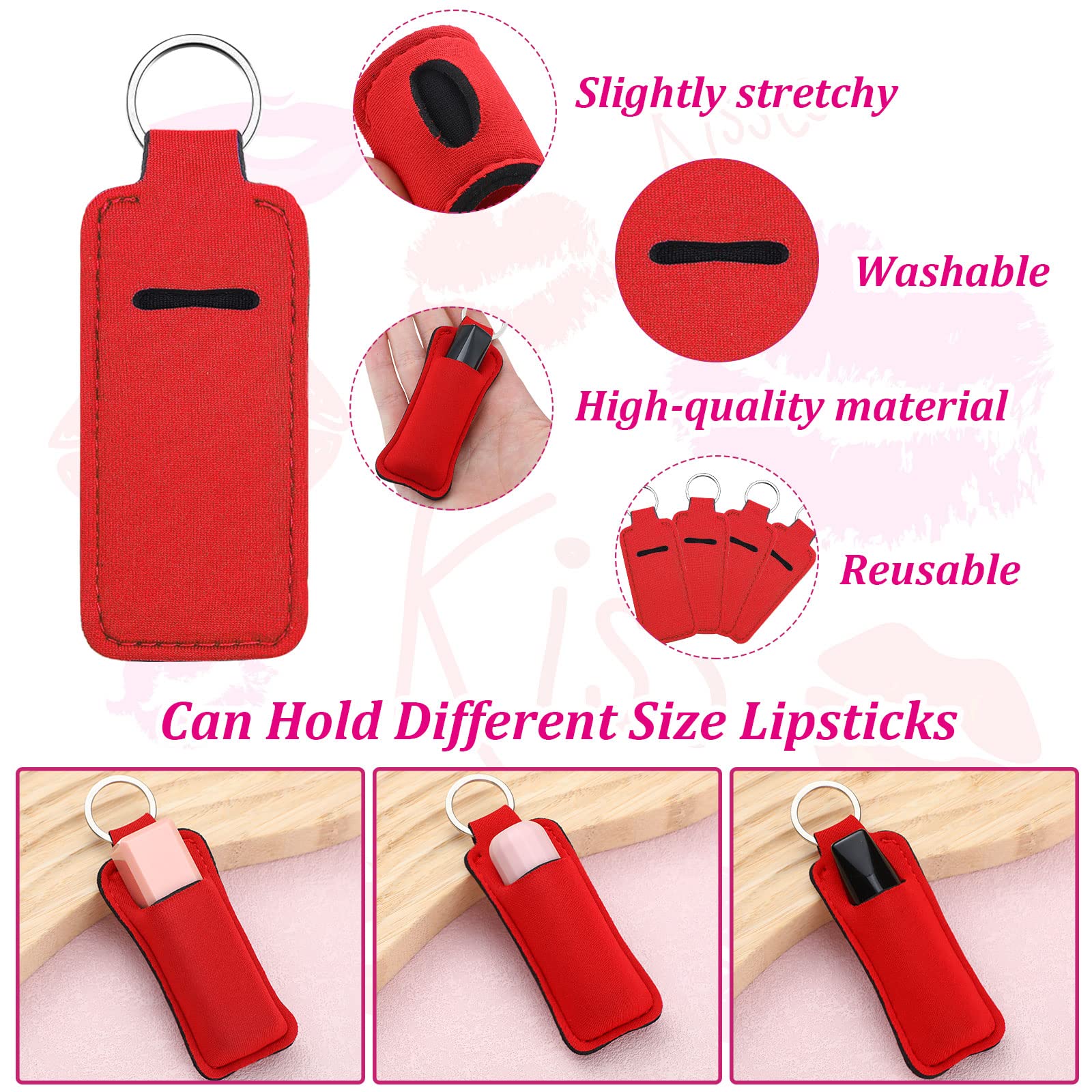 Yisong Portable Lipstick Holder Keychain - Neoprene Lip Balm Key Ring Organizer for Women, Perfect for Travel, Gym & Everyday Carry (DIY Gift Idea)