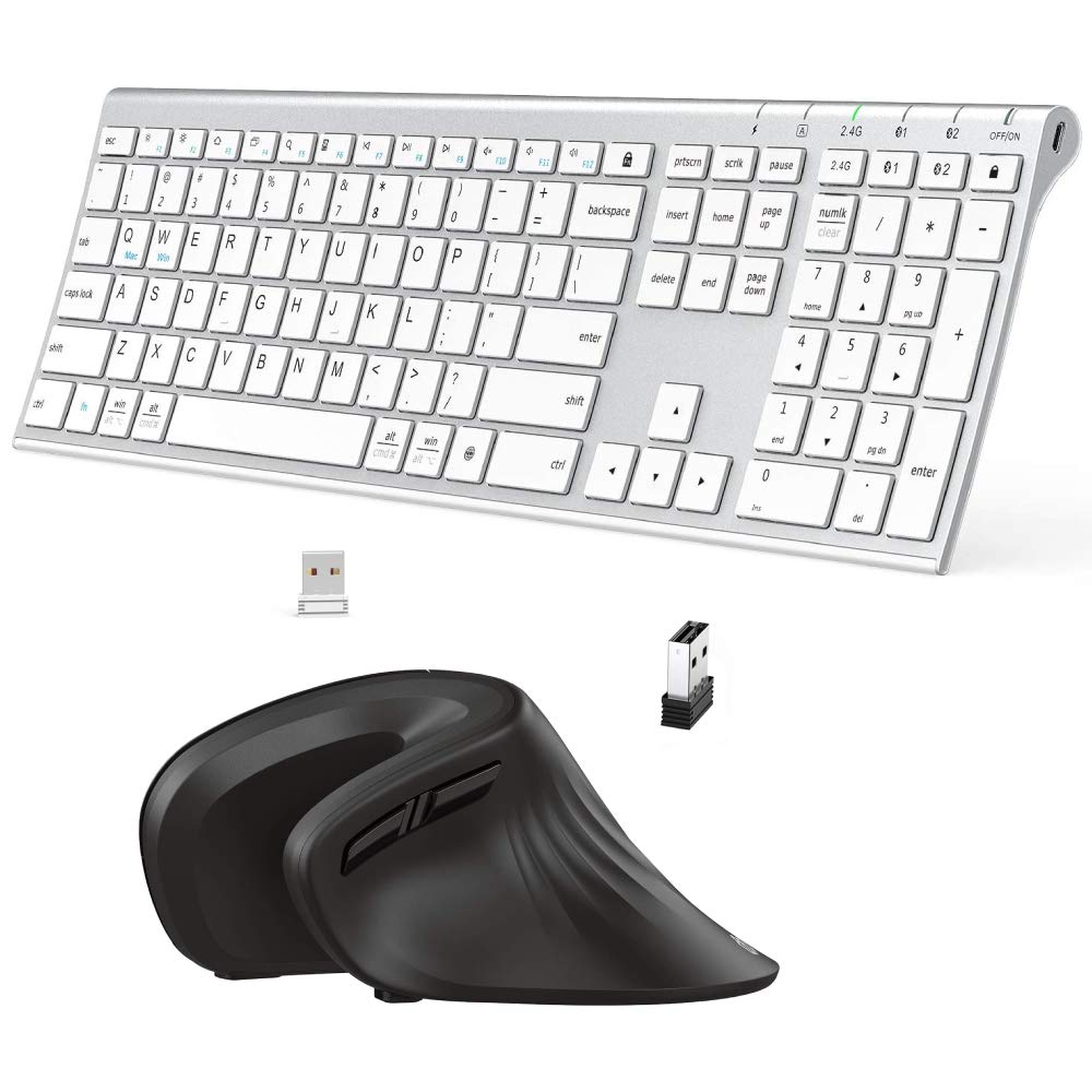 iClever DK03 Bluetooth & 2.4G Wireless Keyboard with Rechargeable Battery | Multi-Device USB Keyboard & Ergonomic Vertical Mouse 6-Button Wireless Combo | Perfect for Office, Home, Travel & Gaming Use