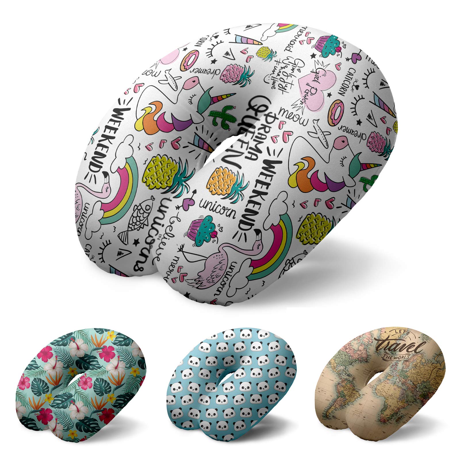 Soft Neck Travel Pillow for Cervical Support - Comfortable Unicorn Design for Airplane, Car & Office Use