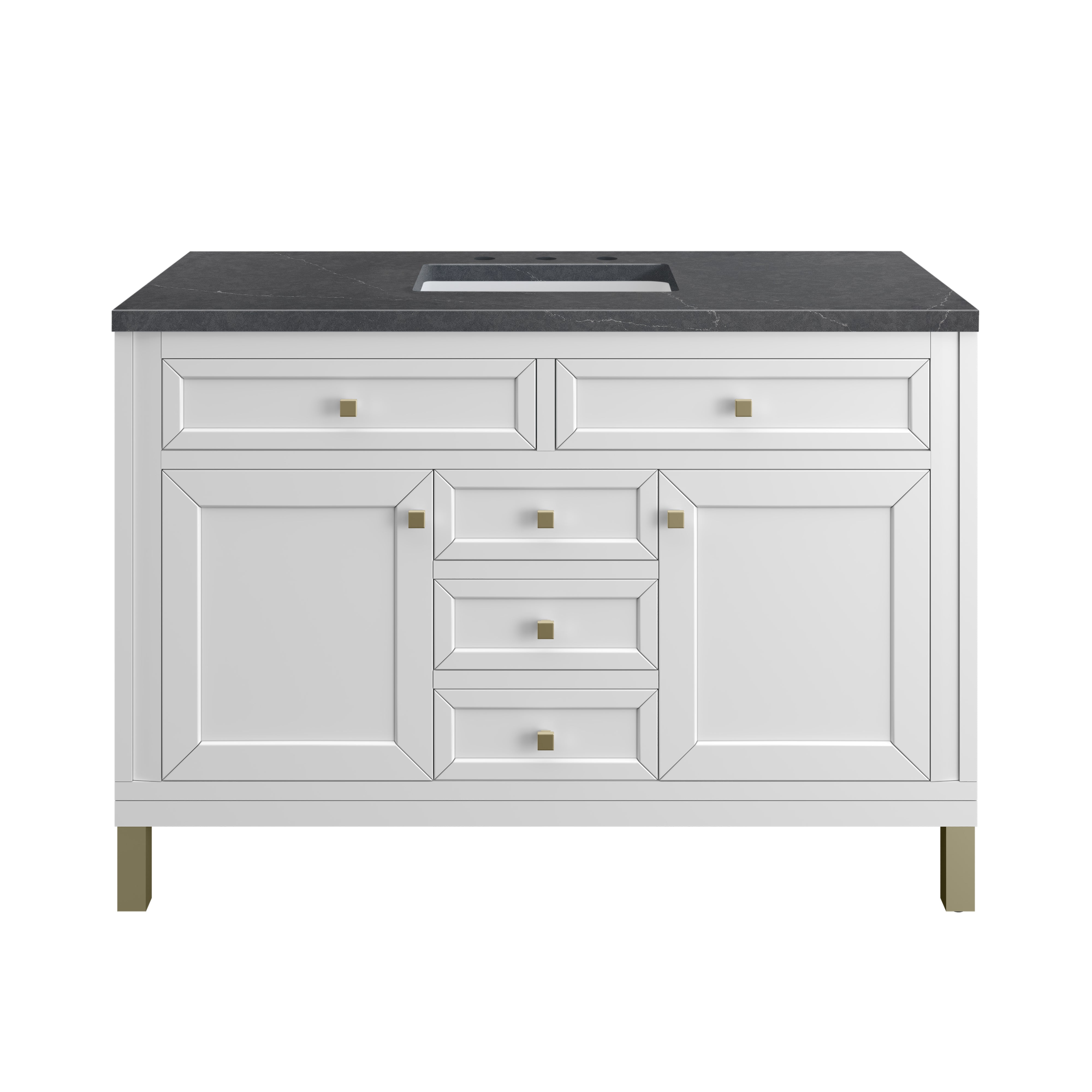 Chicago 48 Inch Single Bathroom Vanity with Glossy White Finish & 3CM Charcoal Soapstone Top - Perfect for Modern Master Bathrooms and Powder Rooms