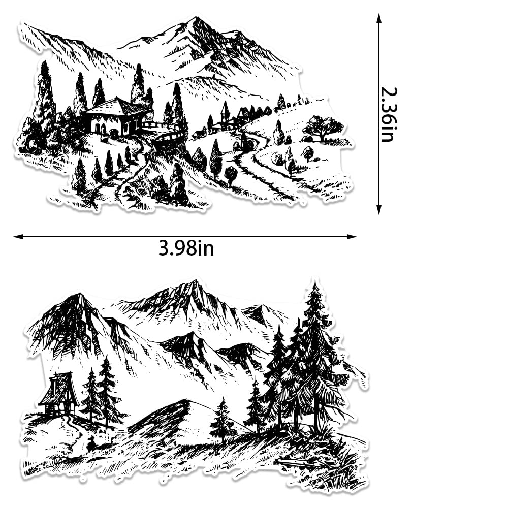 Mountain Forest Clear Stamps for Card Making | Natural Scenery Transparent Rubber Stamps | DIY Scrapbooking & Bullet Journal Decor | Handmade Craft Supplies for Notebooks & Greeting Cards | Perfect for Nature-Themed Projects & Gift Wrapping