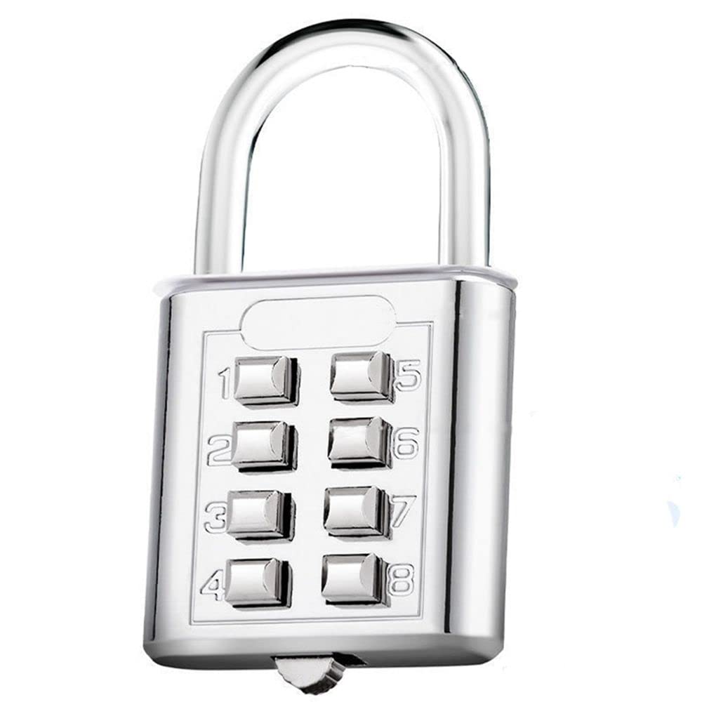 8-Digit Combination Padlock - Zinc Alloy Travel Luggage Lock with Key Backup | Anti-Theft Security Lock for Suitcases, Backpacks & Gym Bags (Silver) - Perfect for Airports, Hotels & Storage Lockers