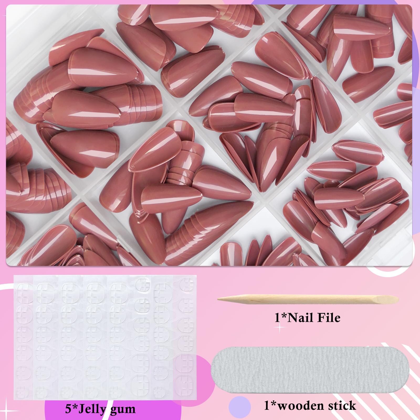 AddFavor 360pcs Short Almond Press on Nails - Glossy Brown Fake Nails with Glue & Adhesive Tabs | Acrylic Gel Manicure Set for Women & Girls | Perfect for Parties, Weddings & Everyday Wear