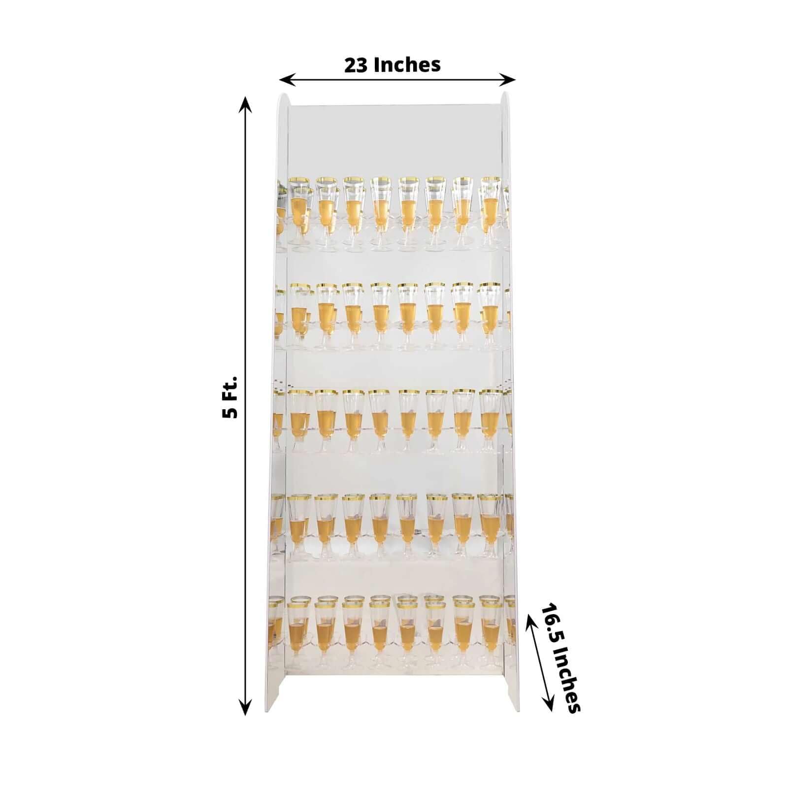 Efavormart Silver Mirror Finish 5-Tier Wine Glass Stemware Rack - 40 Champagne Flute Holder with Foam Board Wall Stand (5ft) - Perfect for Bars, Restaurants, and Home Wine Storage Organization