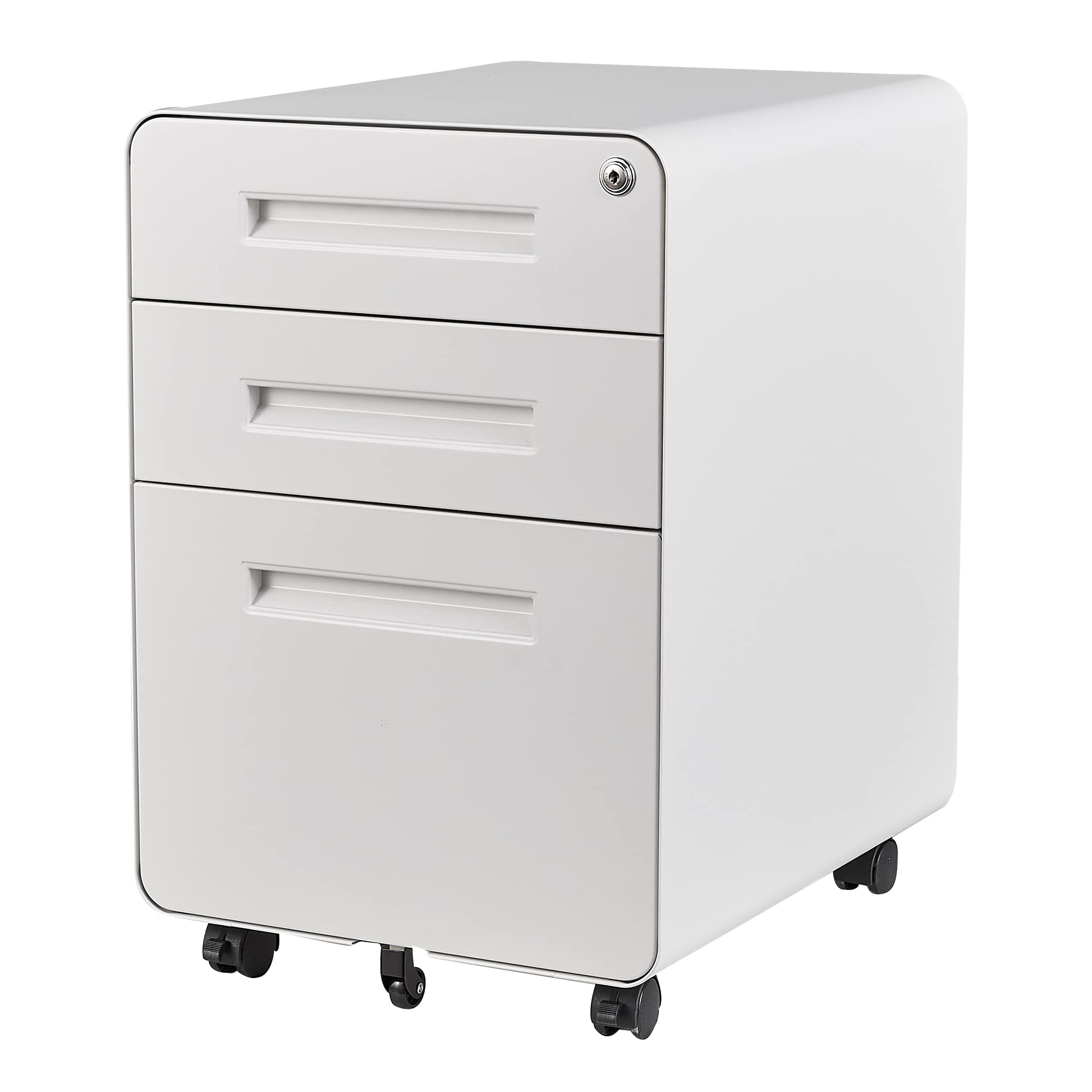 3-Drawer Locking Metal File Cabinet for Home & Office - Compact Rolling Storage Under Desk Fits Letter/Legal/A4 Documents - White Organizer for Paperwork & Office Supplies (Perfect for Small Spaces & Clutter-Free Workspaces)