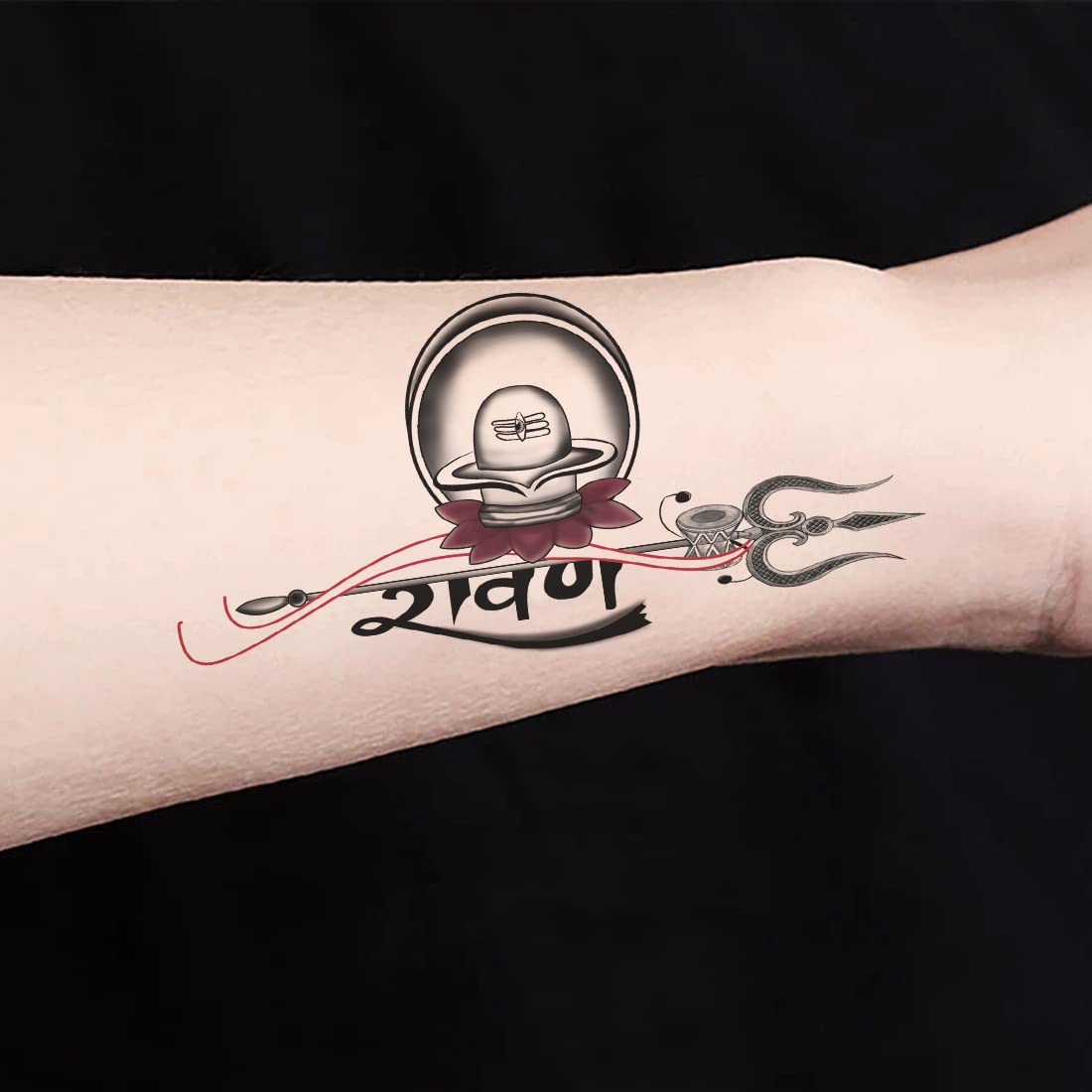 Waterproof Temporary Tattoo for Men & Women - Ravan with Trishul Shivling Design - Long Lasting Fake Body Art for Parties, Festivals & Cosplay