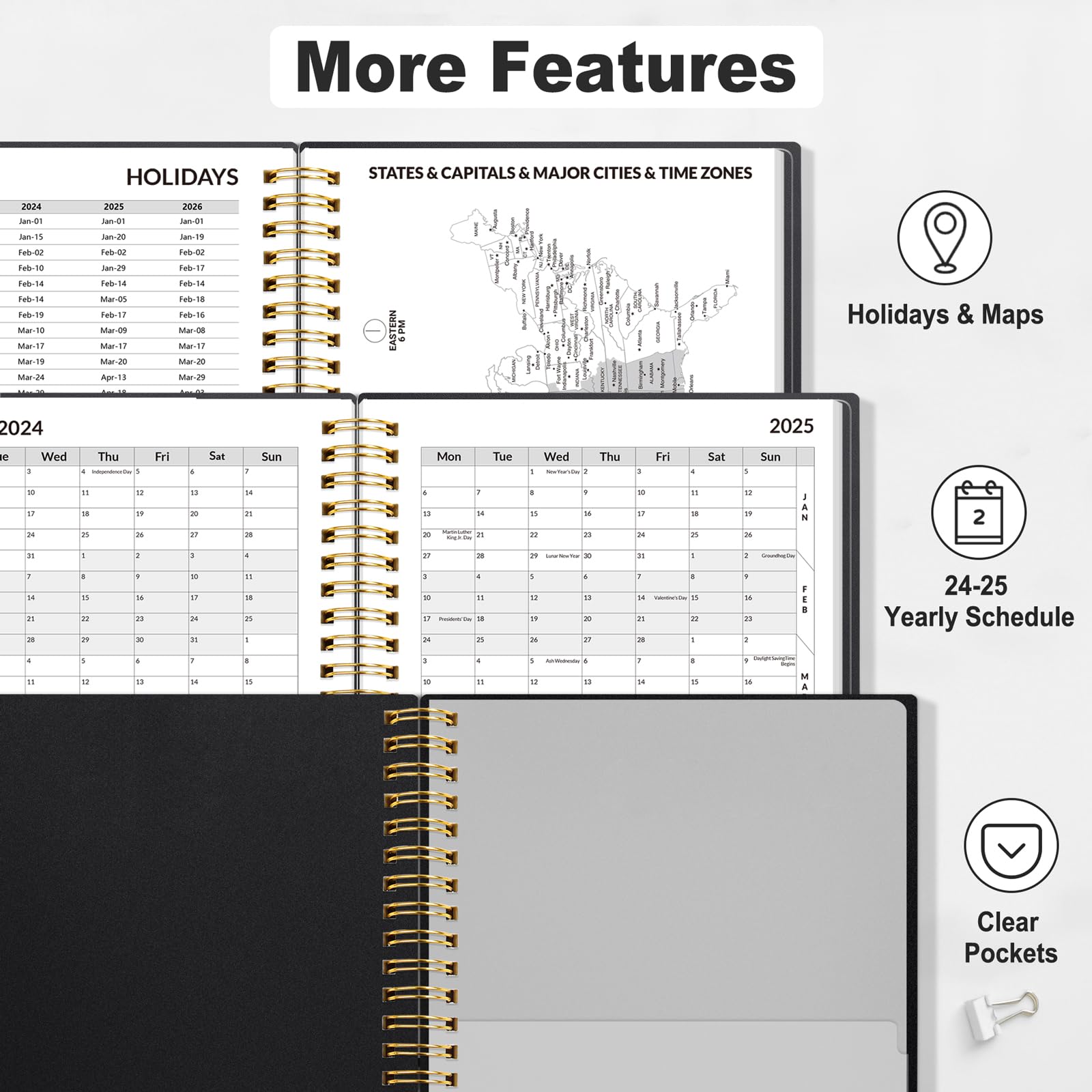SUNEE 2024-2025 Academic Planner - 17 Month Weekly & Monthly Appointment Book with Hourly Schedule, Flexible Cover, Notes & Pocket (6.4