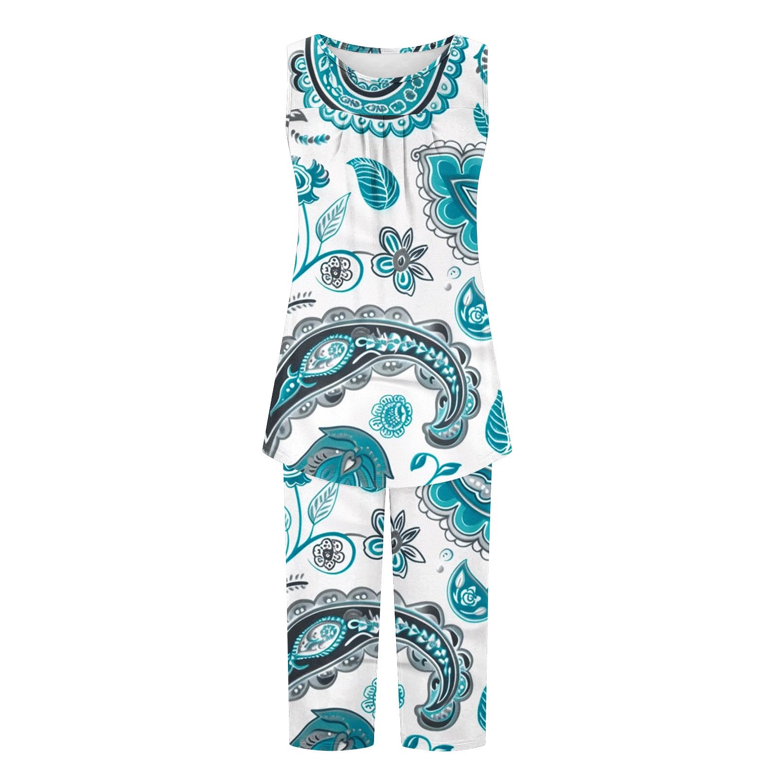 Women's 2-Piece Capri Pajama Set - Sleeveless Sleepwear Top & Capri Pants with Pockets - Soft Lounge Pajamas for Women - Perfect for Sleeping, Lounging & Travel