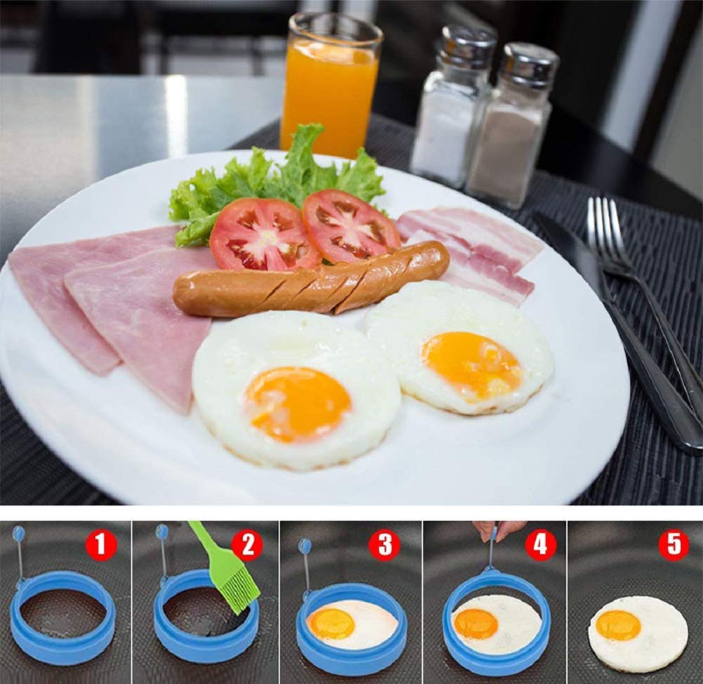 AKOAK 4-Piece Non-Stick Silicone Egg Ring Set - Round Omelette Molds for Perfect Eggs, Pancakes & Burgers - Oven & Stovetop Safe Kitchen Tools - Ideal for Breakfast, Brunch & Meal Prep