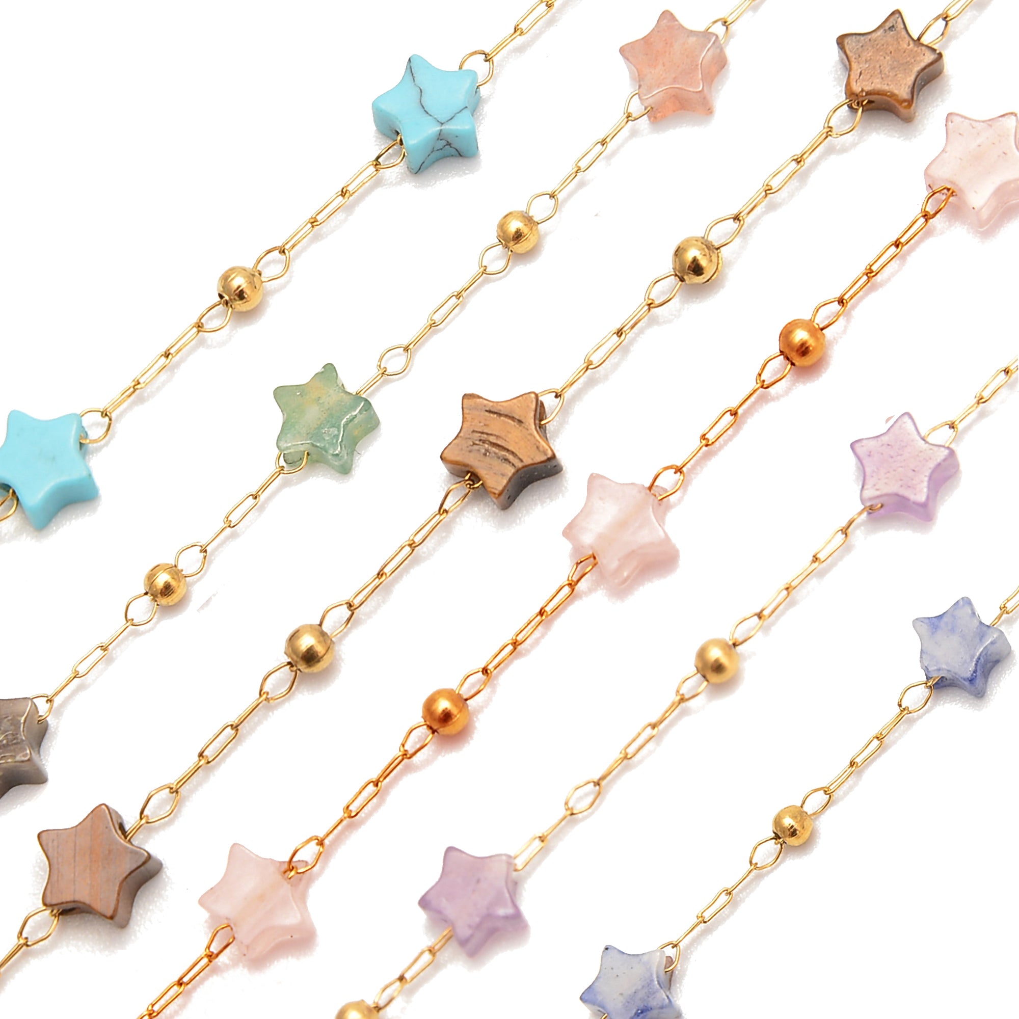 5mm Star Shape Beads Multi Gemstone Chain - 1 Meter Per Bag for Jewelry Making, DIY Crafts & Bracelet Designs
