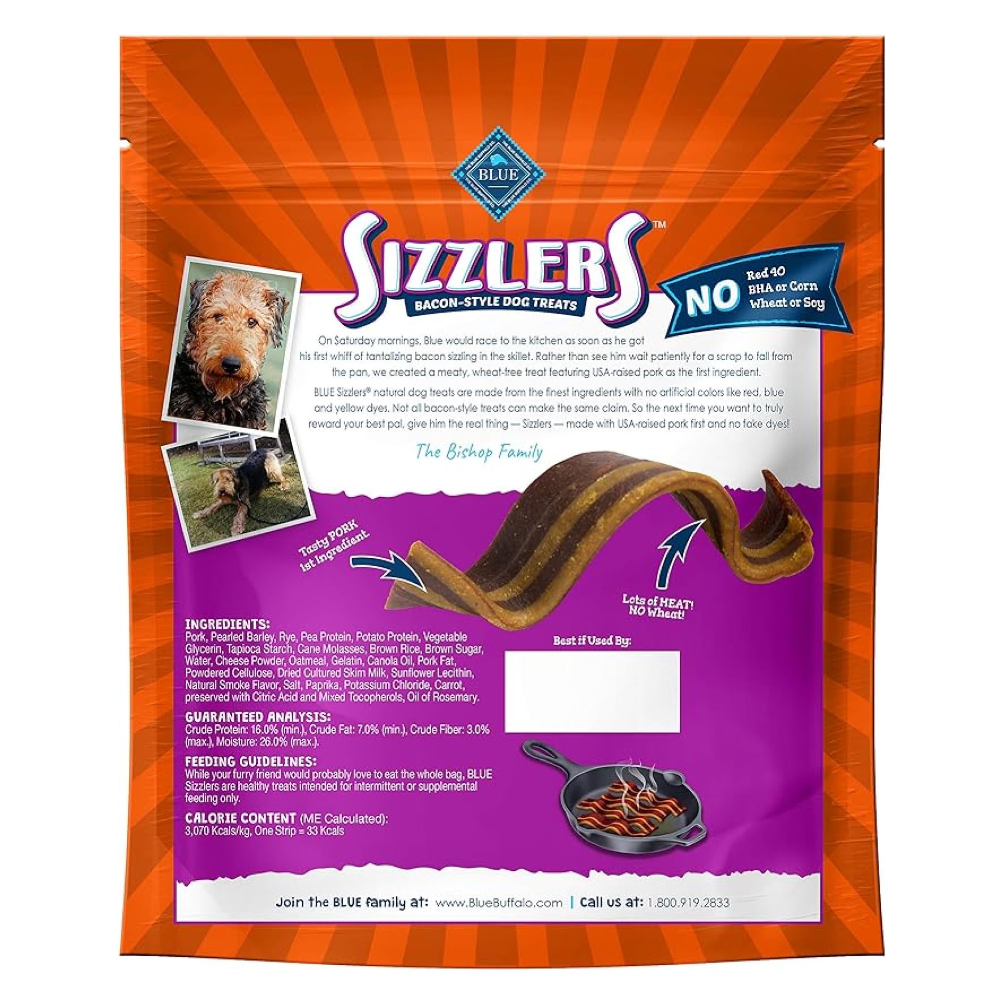 Blue Buffalo Sizzlers Natural Soft Dog Treats with Real USA Pork - Bacon Flavor, 6oz Bag - Healthy Training Rewards & Snacks for Dogs