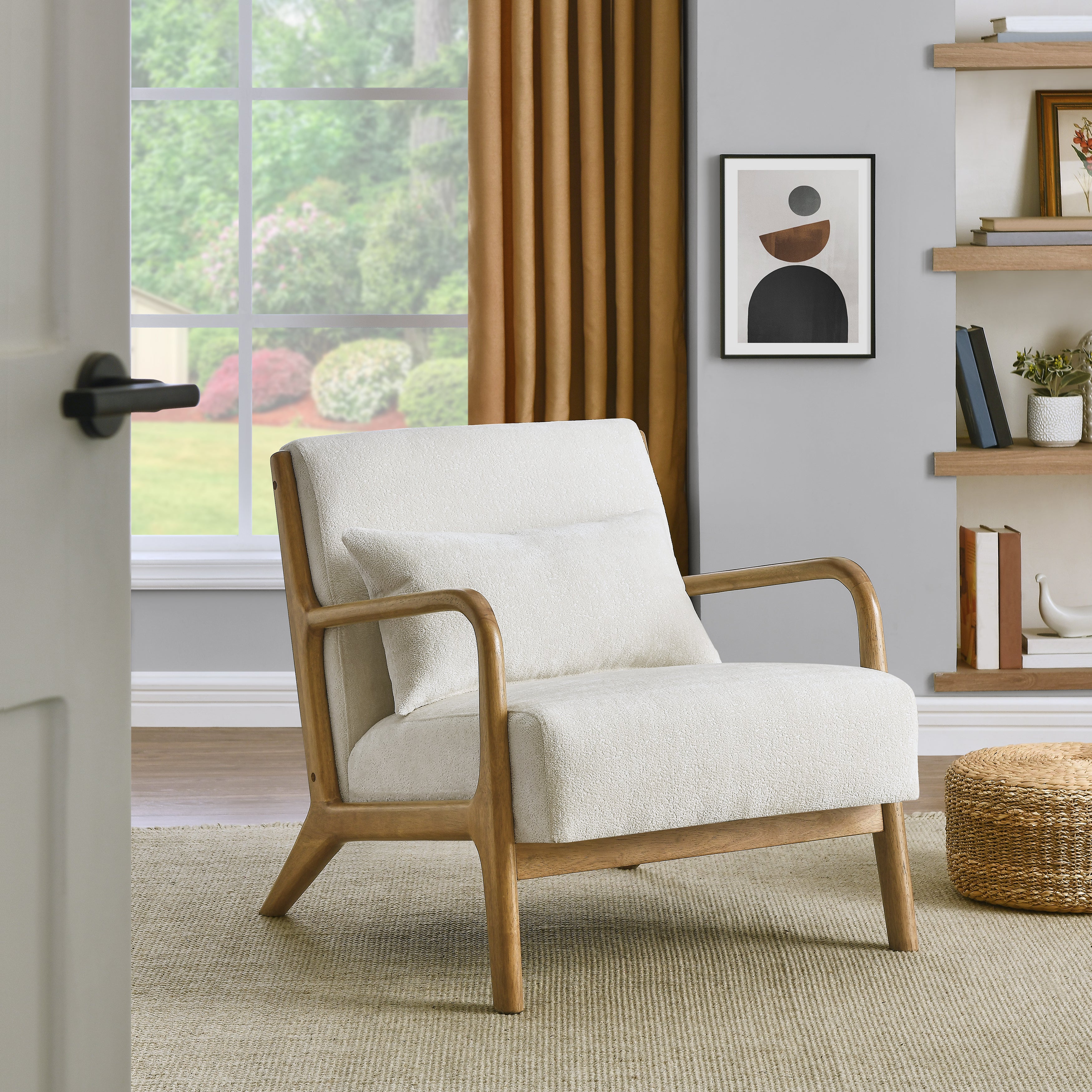 Mid Century Modern Accent Chair with Removable Lumbar Pillow - Roundhill Furniture Eterna - Perfect for Living Room, Bedroom & Office Decor
