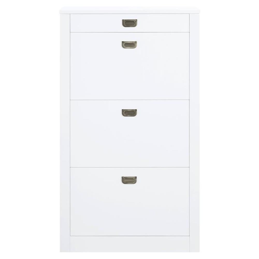 Acme Pagan White High Gloss Wooden Shoe Cabinet with Drawer - Perfect for Entryway, Hallway & Closet Organization