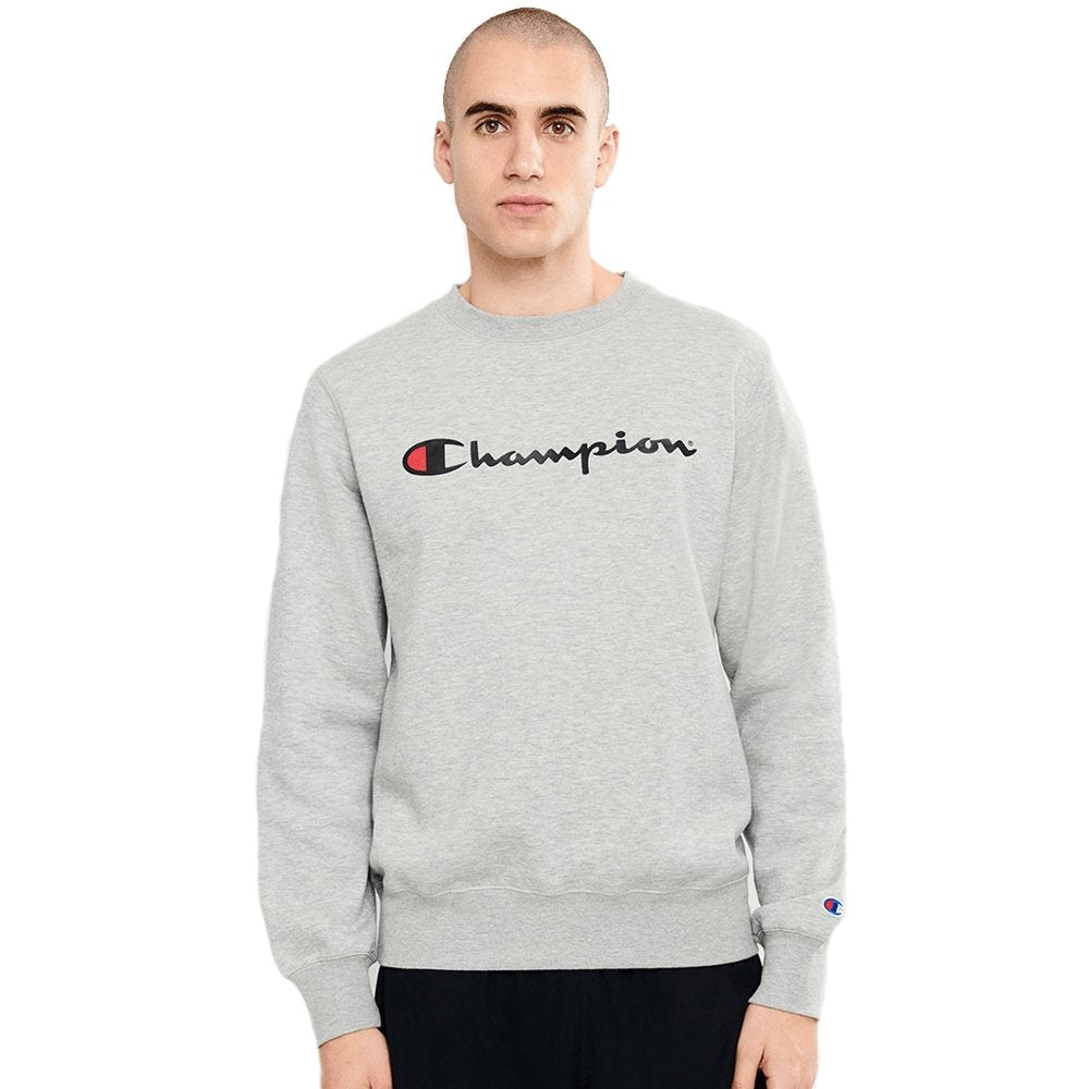 Champion Men's Script Oxford Grey Crewneck Sweatshirt - Casual Comfort for Everyday Wear, Gym & Lounge
