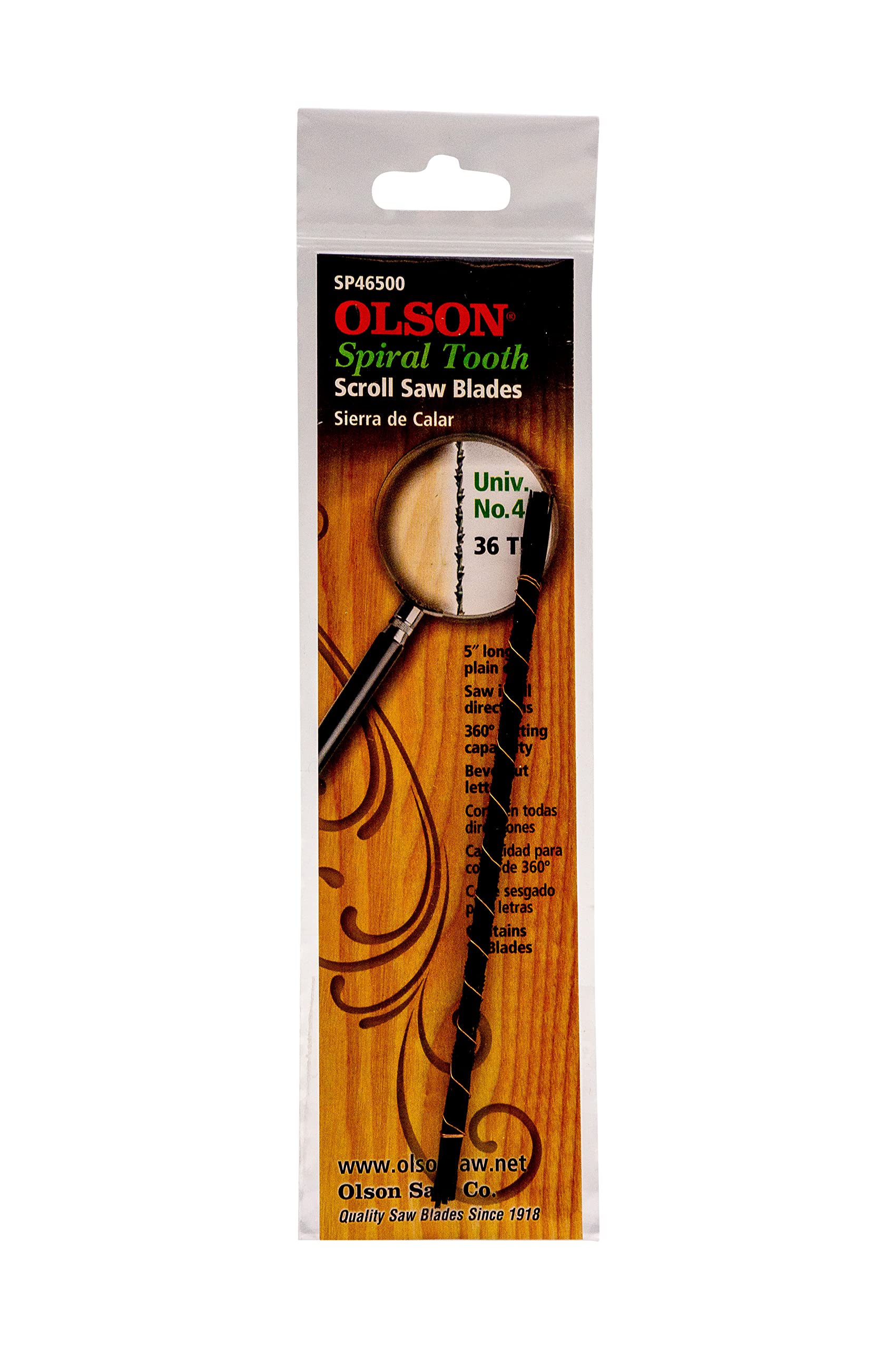 Olson Saw SP46500 Spiral Scroll Saw Blade - 5-Inch Silver Precision Blade for Woodworking & Crafting | Perfect for Detailed Cuts in Wood, Metal & Plastic | DIY Projects & Professional Use