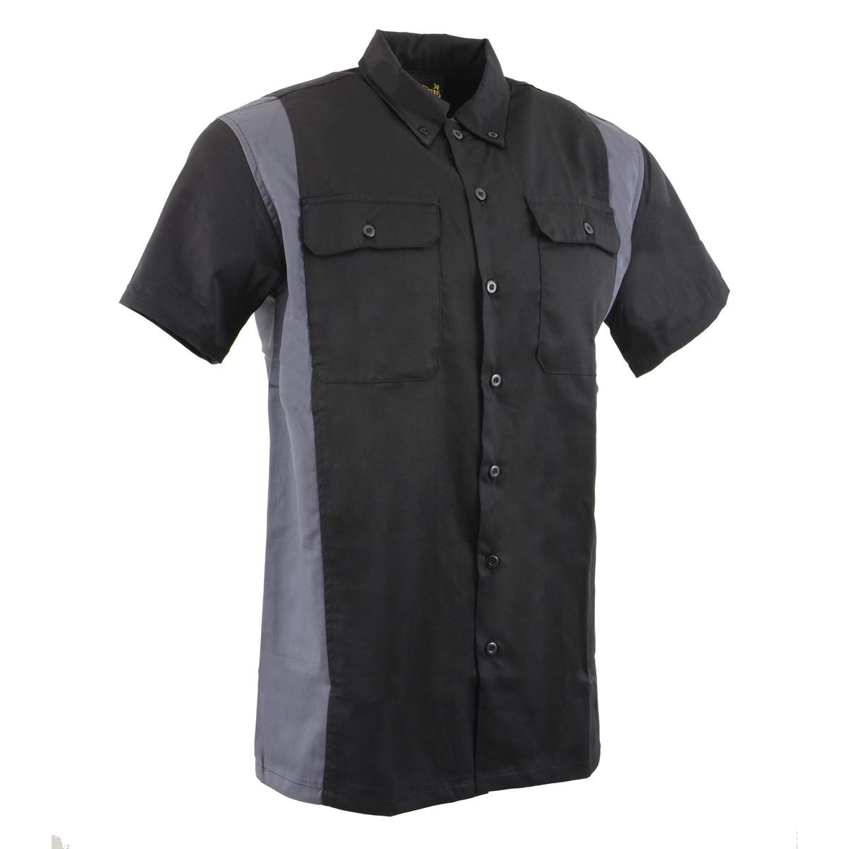 Biker Clothing Co. Men's Two-Tone Black & Grey Short Sleeve Motorcycle Mechanic Shirt | MDM11674.01 | Comfortable Riding & Repair Apparel for Motorcyclists & Mechanics
