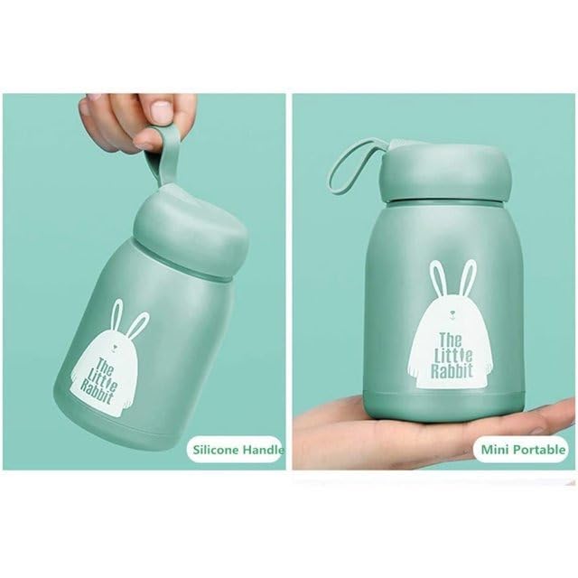 Piercell® Cute Rabbit Print Glass Water Bottle - 330ml BPA-Free Travel Friendly Bottle for Kids, Boys & Girls - Stylish Leak-Proof Design for School, Gym, Hiking & Outdoor Activities (Multicolor, Pack of 1)