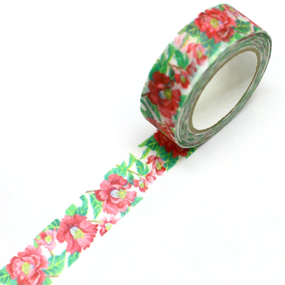 SAIEN Camellia Flower Washi Tape - Decorative Japanese Paper Tape for Scrapbooking, Journaling, Gift Wrapping & DIY Crafts