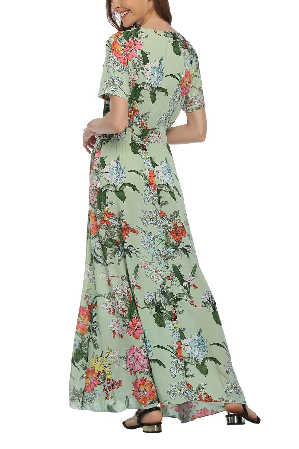 Boho Floral Maxi Dress for Women - Summer Button Up Beach Dress with Side Slit & Flowy Design | Perfect for Beach Parties, Vacations & Casual Outings