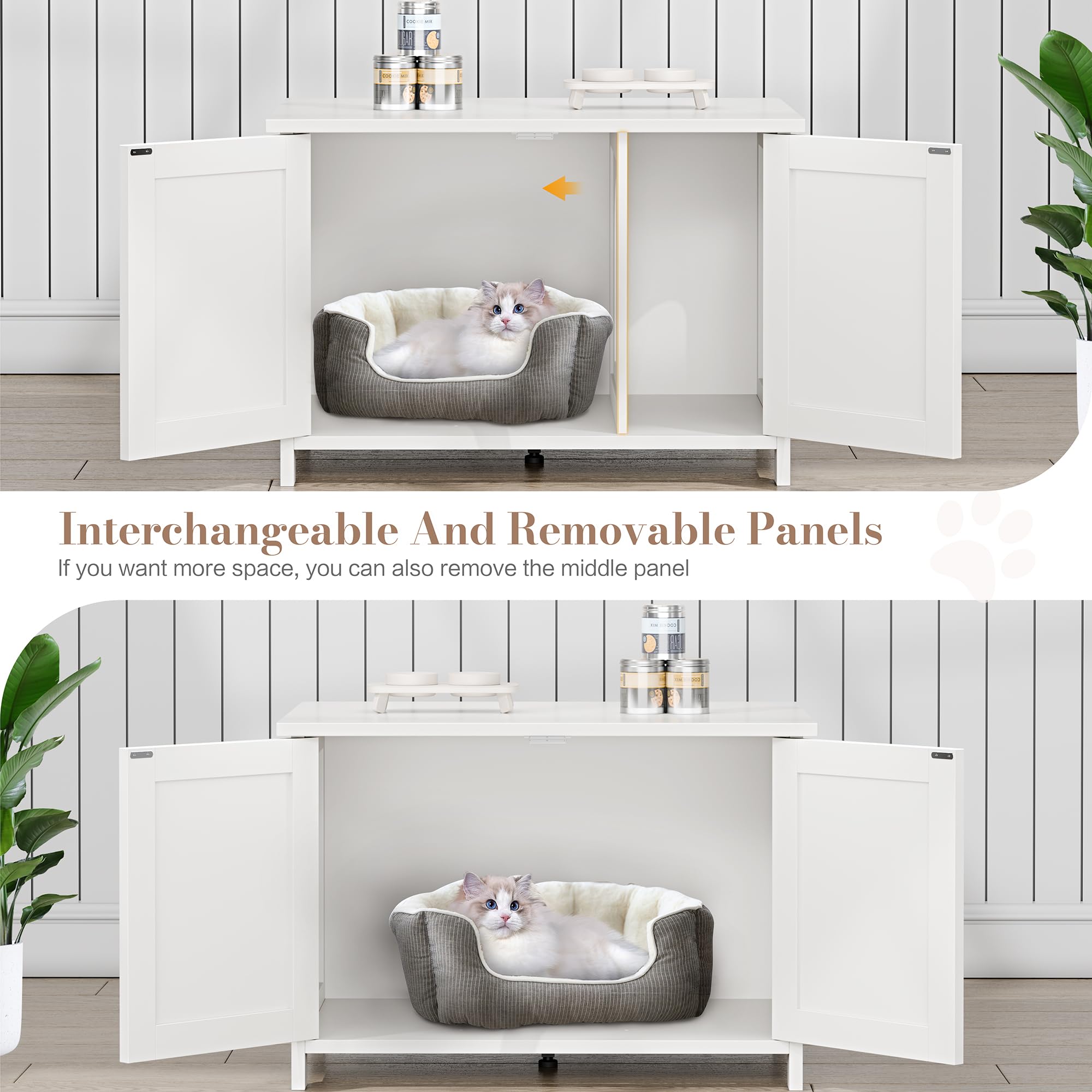 Wooden Cat Litter Box Enclosure with Barn Door - Hidden Litter Box Furniture for Cats, White - Fits Most Litter Boxes | Perfect for Home, Apartment & Pet-Friendly Spaces