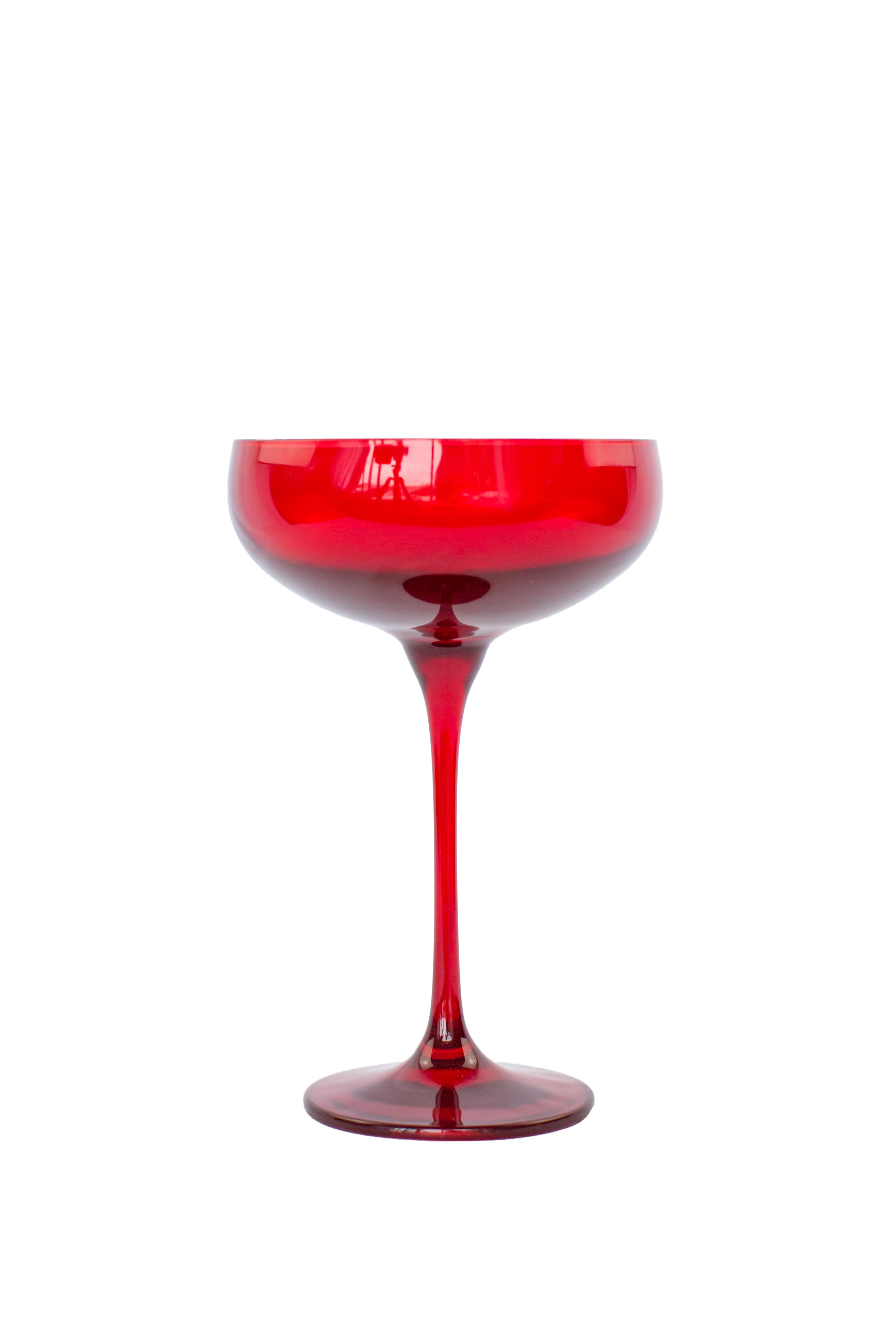Estelle Colored Champagne Coupe Glasses Set of 2 - Elegant Red Stemware for Wedding, Party & Special Occasions