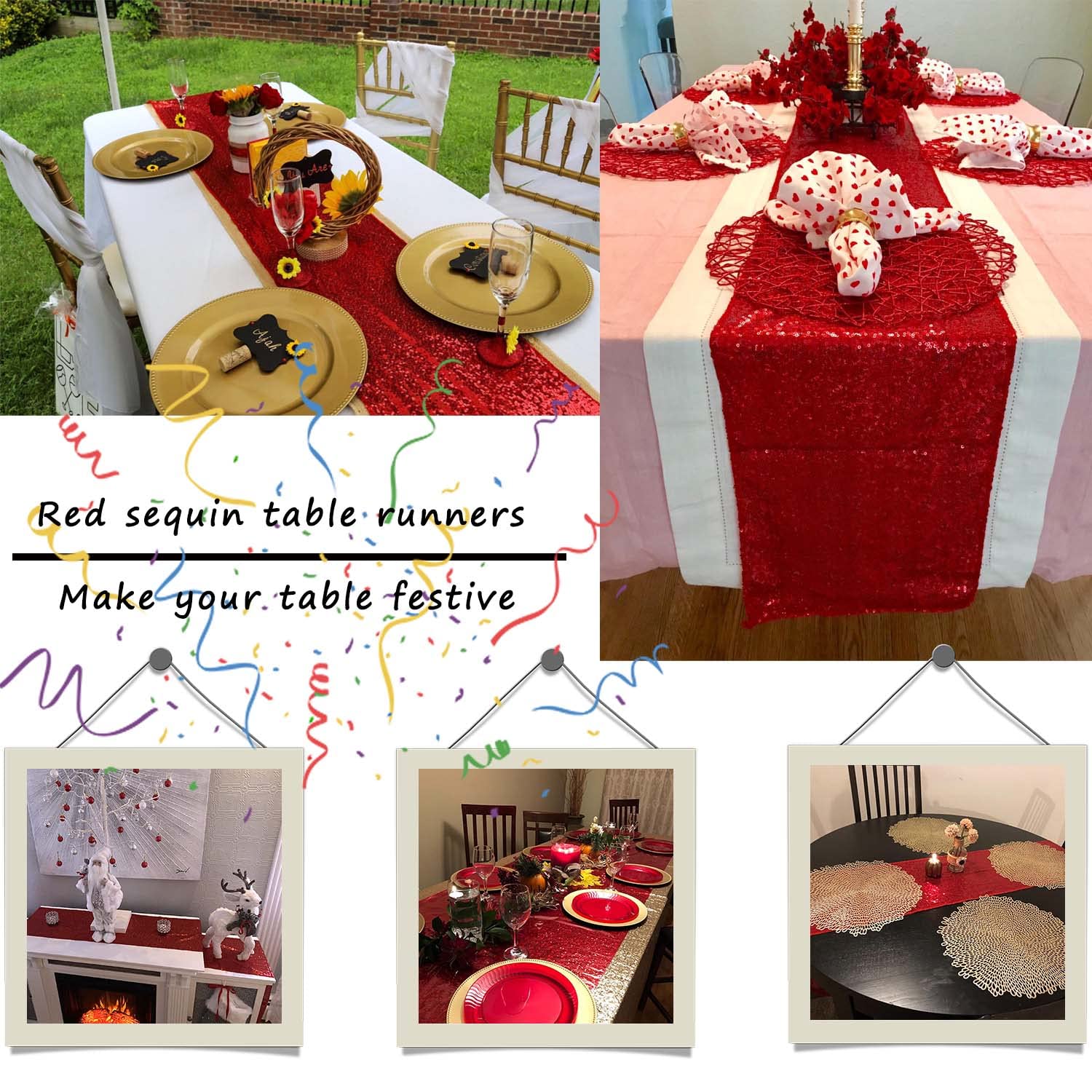 12 Pack Red Sequin Table Runner 12