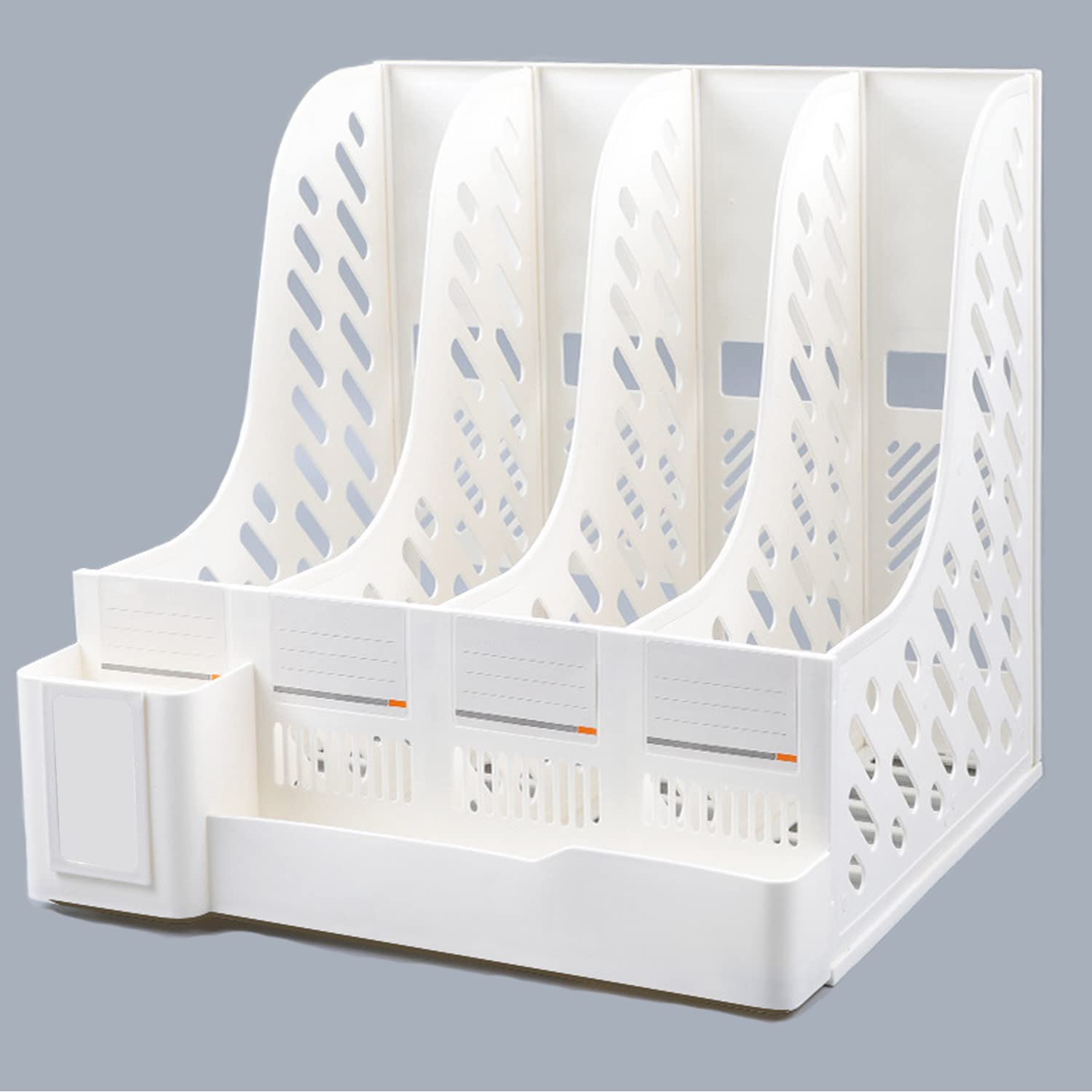 4 Compartment Plastic Storage Organizer Box - Magazine File Holder & Desk Organizer for Office, Home, School - Sturdy Binder Organizer with File Folders for Documents, Books, Stationery