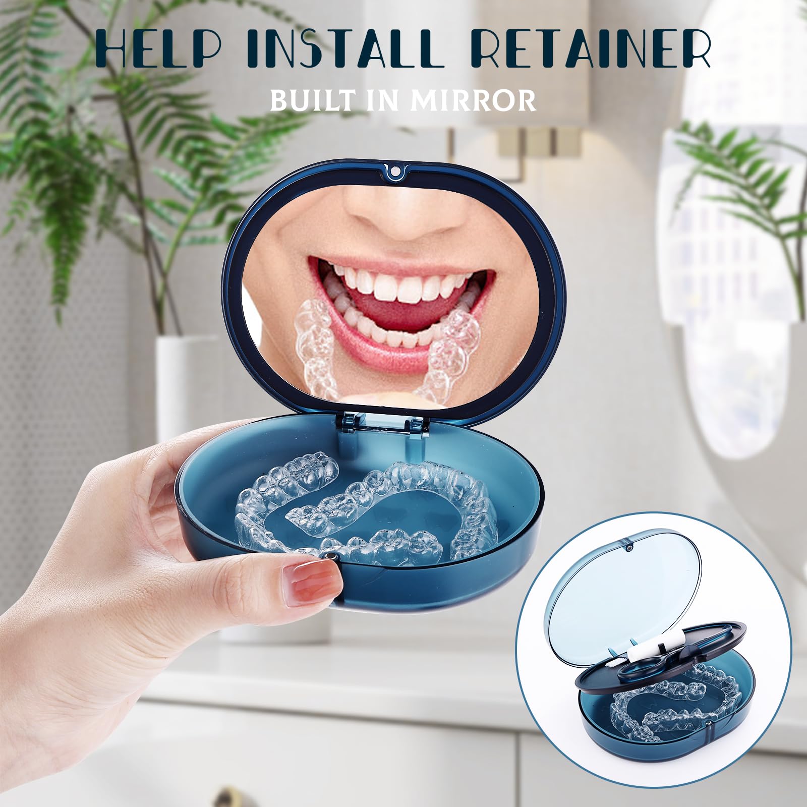 Double-Layer Orthodontic Retainer Case with Belt Chewing, Removal Tool, Cleaning Brush & Built-in Mirror - Perfect for Retainers, Mouth Guards, Dentures - Travel, Gym & Daily Storage Solution
