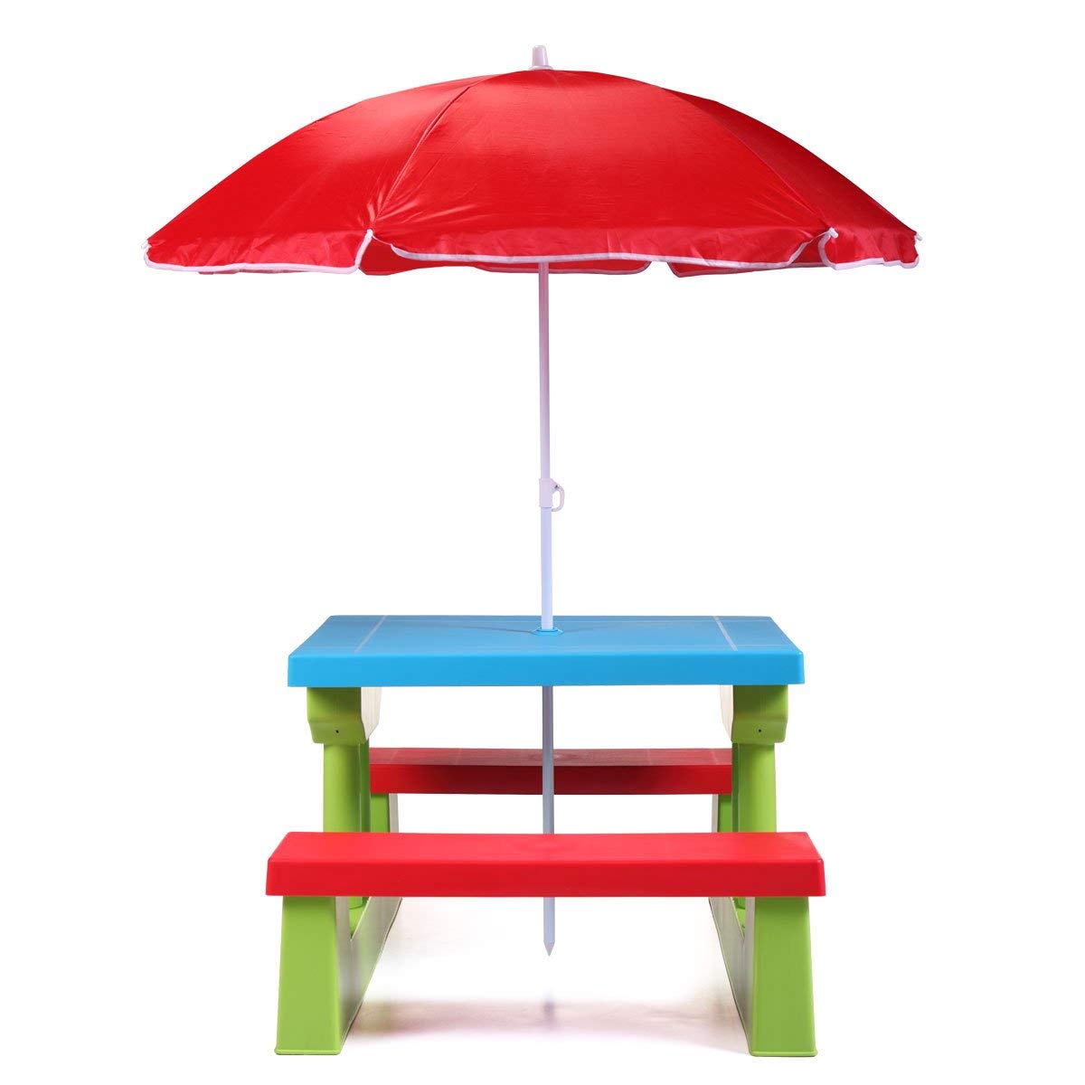 Colorful Kids Folding Picnic Table Set with Umbrella - Outdoor Children's Play Furniture for Backyard, Park & Beach Activities