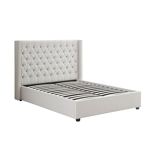 Bedzy Luxe Veronica King Size Bed Frame - Grey Linen Upholstered Platform Bed with Wooden Slats | Perfect for Master Bedroom, Guest Room & Modern Home Decor