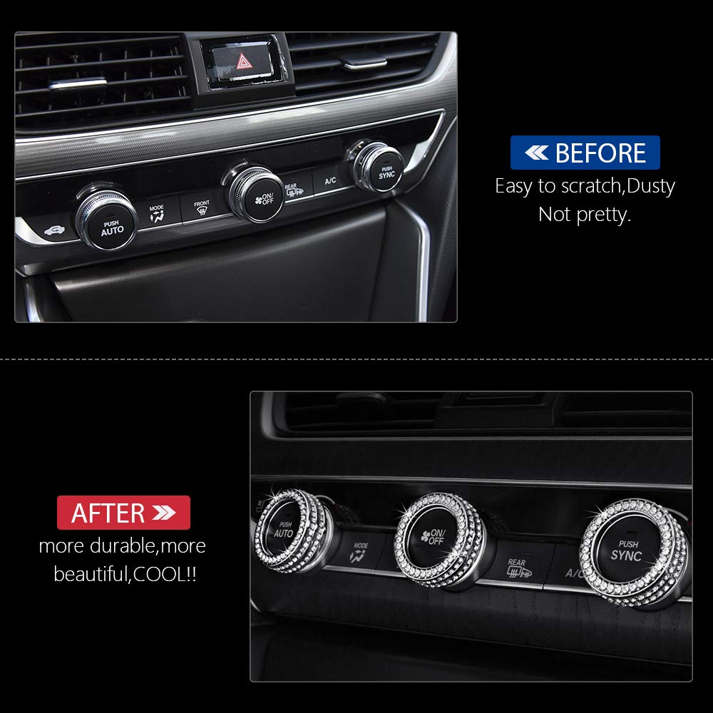 PIFOOG Crystal AC Knob Covers for Honda Accord 2018-2020 (10th Gen) - 3PCS Interior Trim Accessories - Perfect for Sedan, Sport, EX, EX-L & LX Models - Upgrade Your Car's AC Controls with Stylish Protection