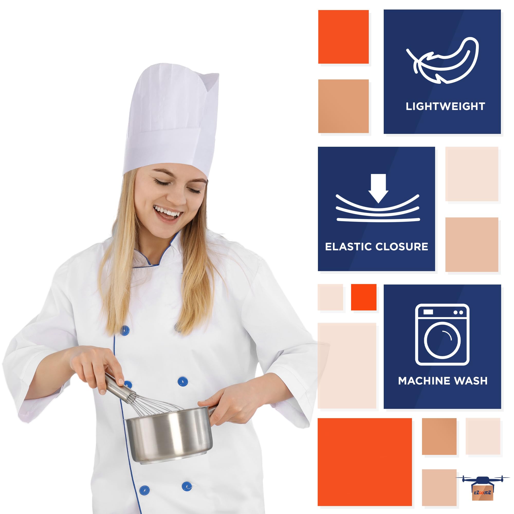 EZGOODZ Bulk White Chef Hats - Pack of 50 Disposable 12