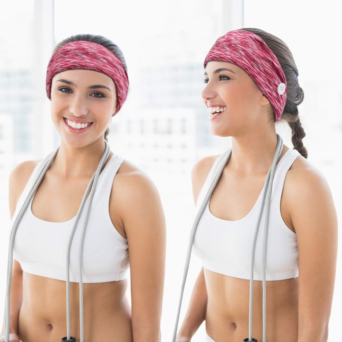 Women's Button Headbands with Ear Protection - Boho Elastic Hair Bands for Yoga, Running & Workouts - Moisture-Wicking Sweatband Head Wraps - Perfect Gift for Active Friends (Great for Gym, Sports & Outdoor Activities)