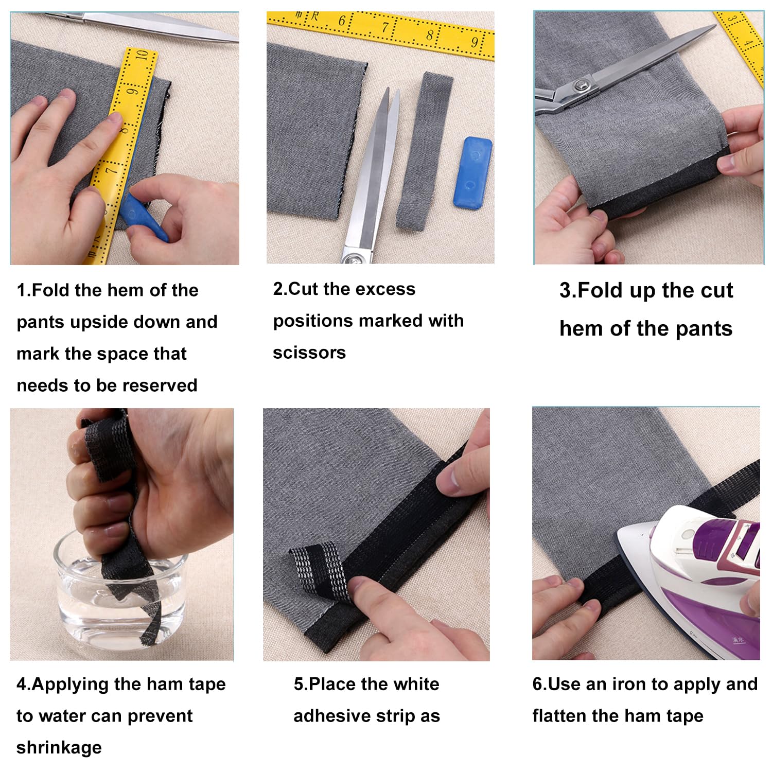 Permanent No Sew Hemming Tape - Iron-on Instant Hem Tape 11 Yard, Washable Fabric Adhesive for Clothes (Black) | DIY Clothing Repair, Quick Pant Hemming, Dress Alterations