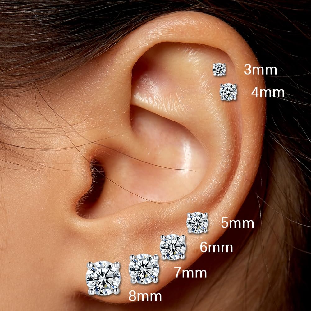18K Gold Plated Sterling Silver Cubic Zirconia Stud Earrings for Women & Men | Hypoallergenic Simulated Diamond CZ Earrings | Gift for Anniversary, Birthday & Everyday Wear