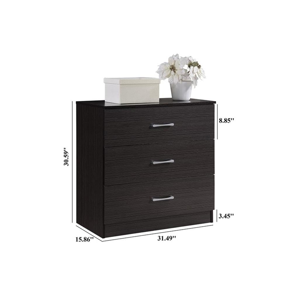 Hodedah HI3DR 3-Drawer Chest Dresser in Chocolate Finish - Perfect for Bedroom, Living Room, or Office Storage Organization