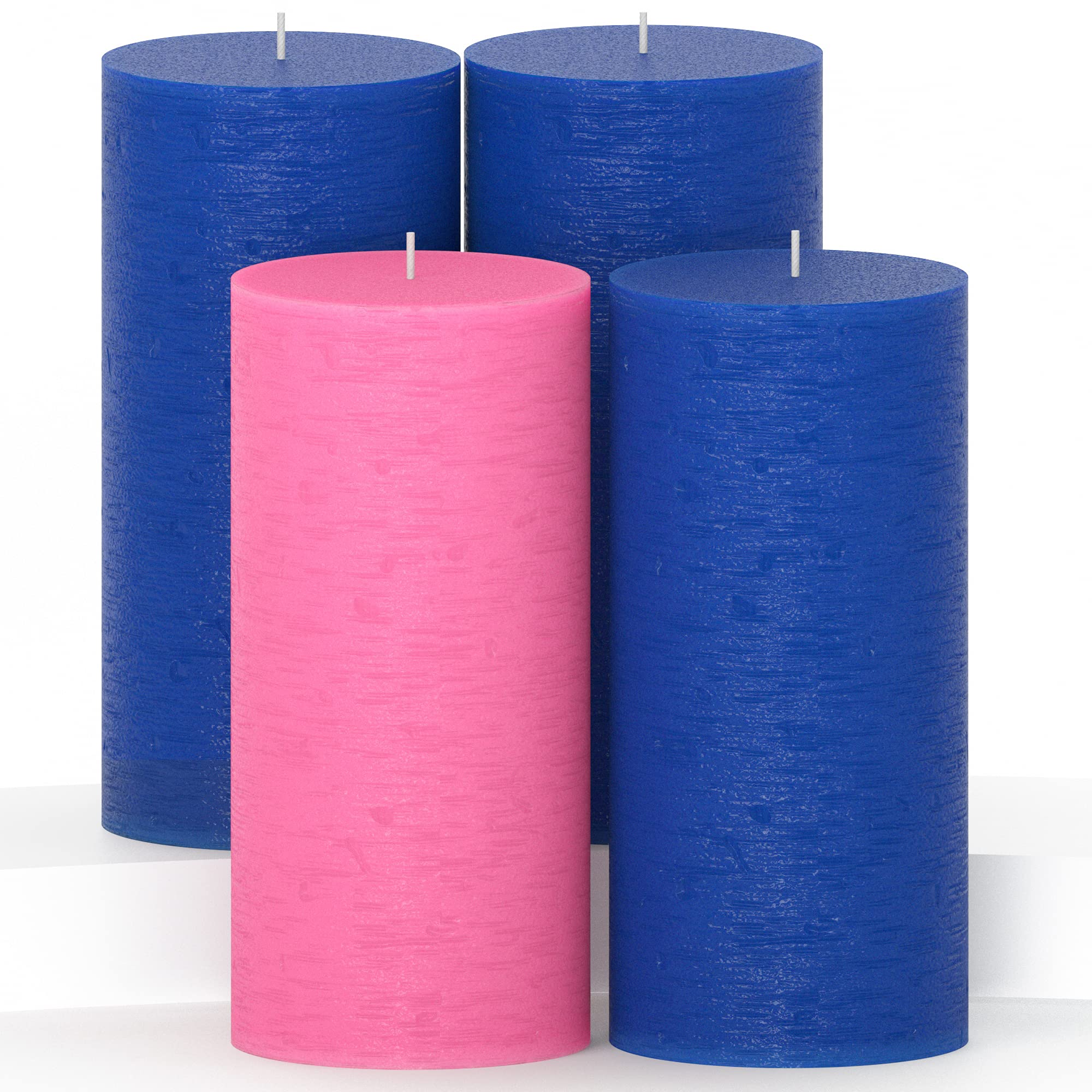 Premium CANDWAX 3x6 Inch Unscented Non-Drip Advent Pillar Candles Set of 4 - Rustic Blue Christmas Candles for Wreaths, Centerpieces & Holiday Decorations - Perfect for Advent Wreath, Christmas Table Decor & Seasonal Home Ambiance