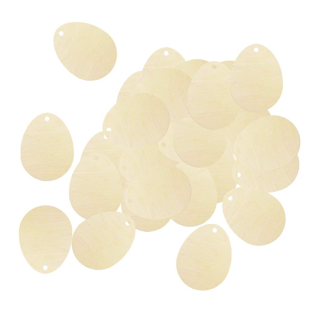 50pcs Unfinished Wooden Egg Shapes with Holes - DIY Easter Scrapbook Embellishments, Party Decorations & Craft Supplies - Perfect for Easter Egg Hunts, Spring Crafts, and Home Decor Projects