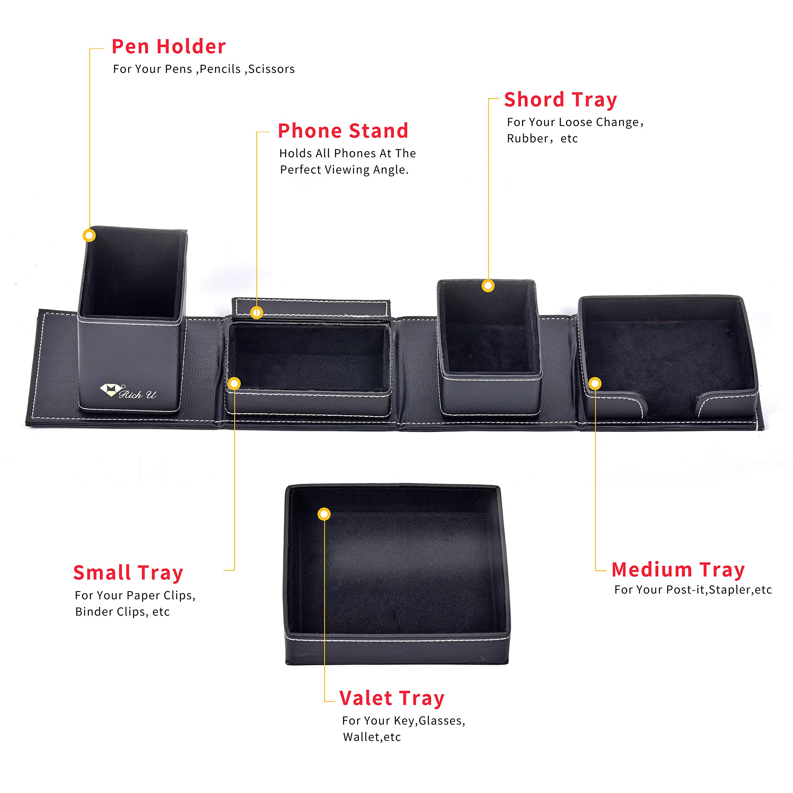 Premium Black Leather Desk Organizer - Office Supplies Storage Box for Business Cards, Stationery, Pens, Pencils & Small Accessories - Stylish Desktop Organization for Men & Professionals - Perfect for Home Office, Workspace & Executive Gifts