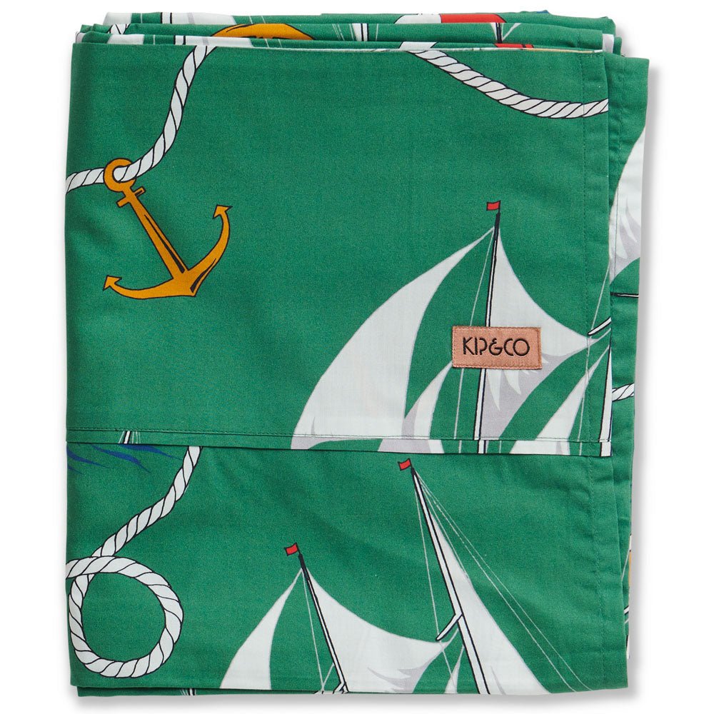 Hey Sailor Green Organic Cotton Flat Sheet - Queen Size, Soft & Breathable Bedding for Comfortable Sleep - Perfect for Home, Hotel, and Dorm Room Use