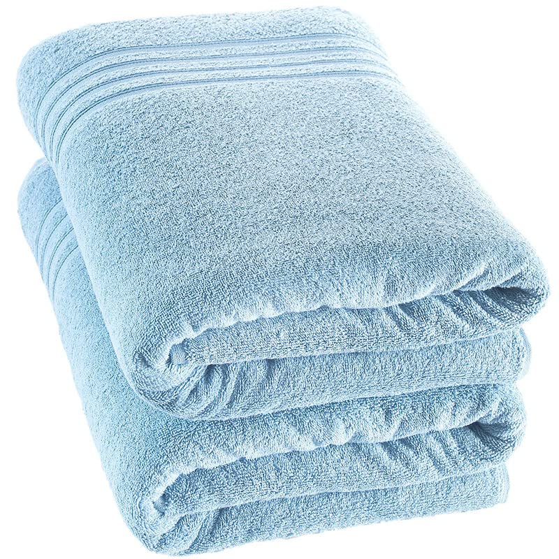 Premium 100% Cotton Hammam Linen Jumbo Bath Towels 2-Pack - Extra Large 35x70 Inches, Ultra Soft & Absorbent Bath Sheets (Light Blue) - Perfect for Spa, Beach, Gym & Luxury Bathroom Use